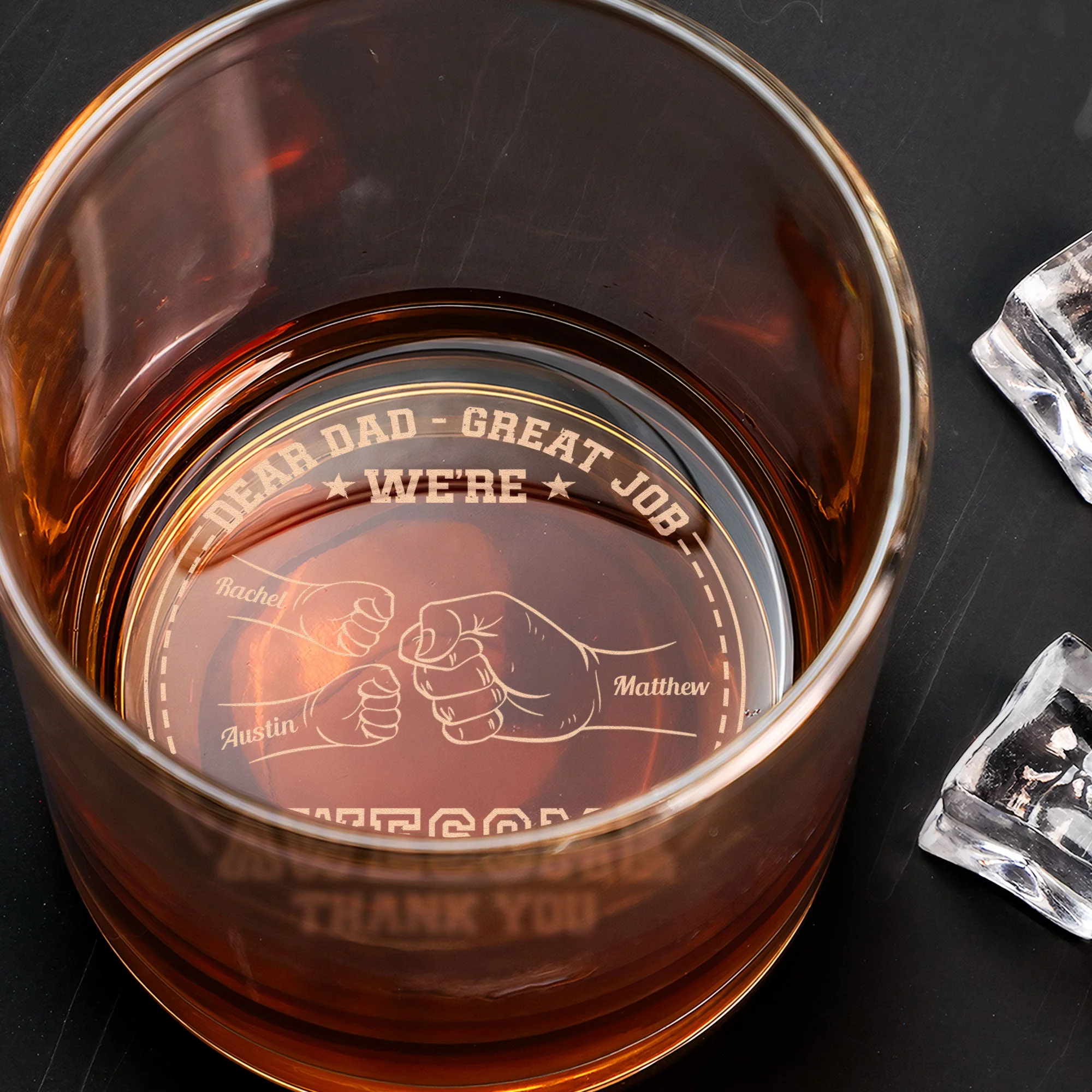 Dear Dad Great Job We're Awesome - Personalized Engraved Whiskey Glass - Image 3