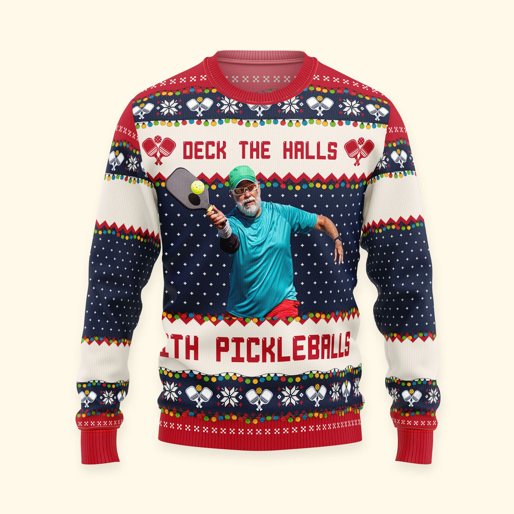Deck The Halls With Pickleballs - Personalized Photo Ugly Sweater - Image 6