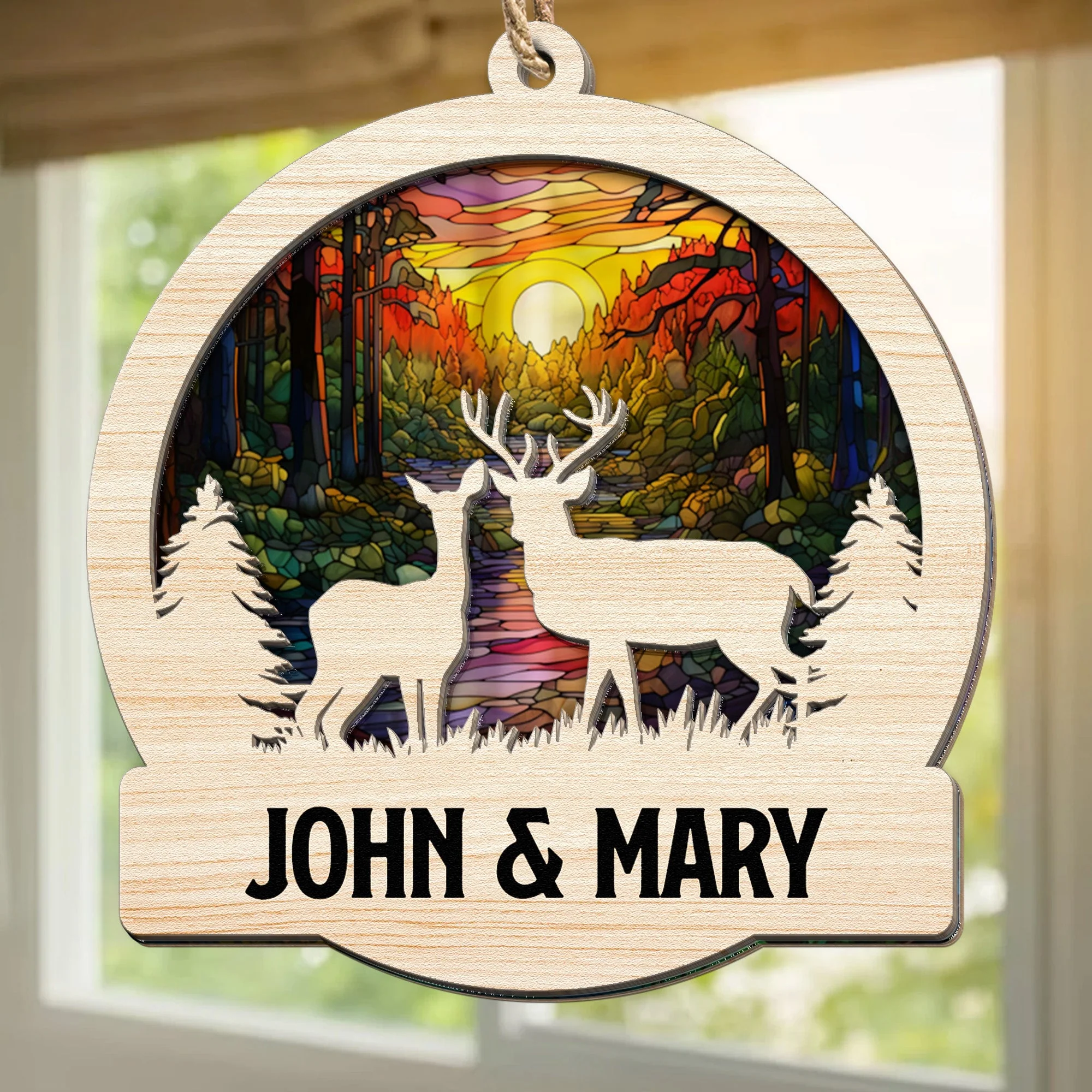 Deer Couple Hunting Gift - Personalized Suncatcher Ornament - Image 2