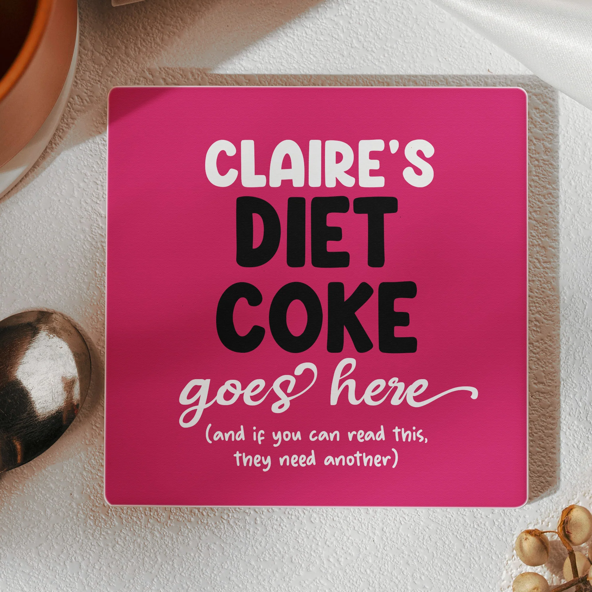 Diet Coke Coaster Funny Desk Decor Exchange Gift For Friends, Coworkers - Personalized Ceramic Coaster - Image 3