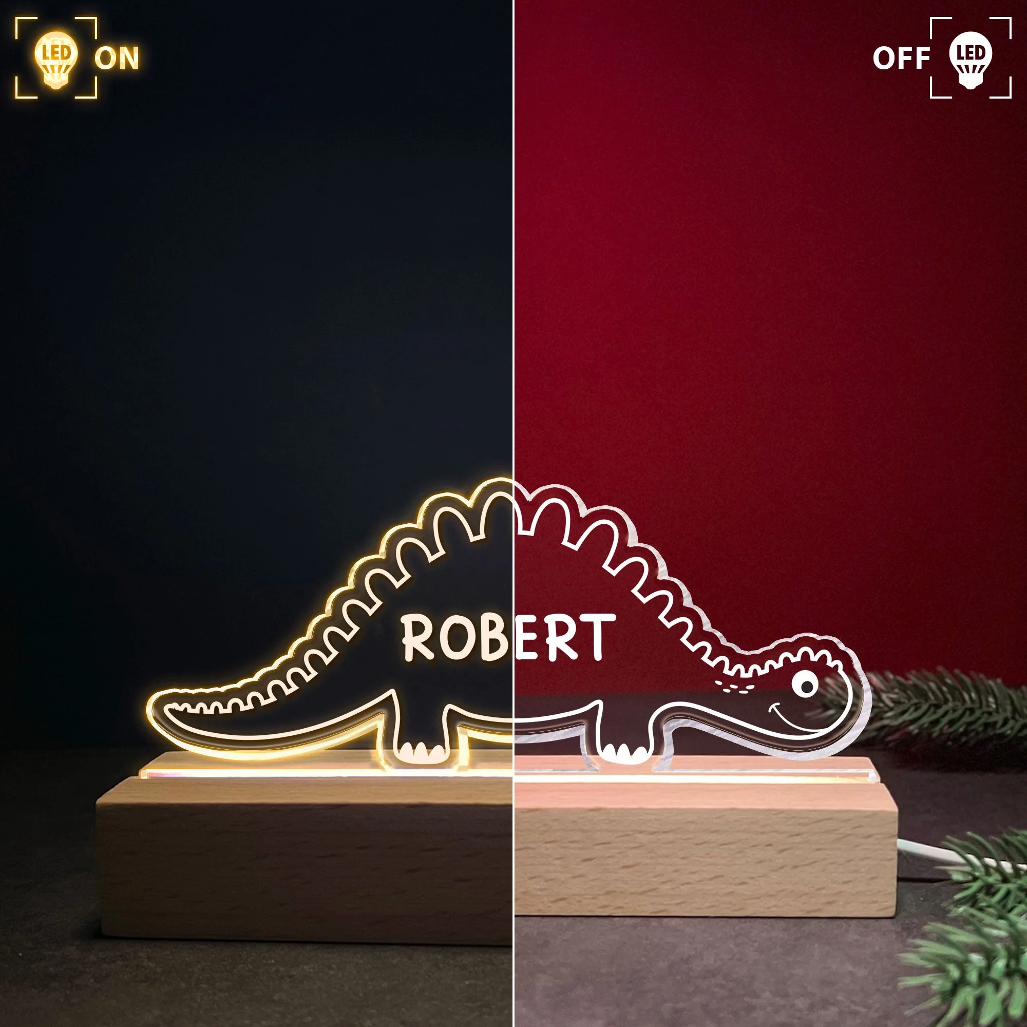 Dinosaur Kid Name Kid Room Nursery Decor - Personalized LED Light - Image 3