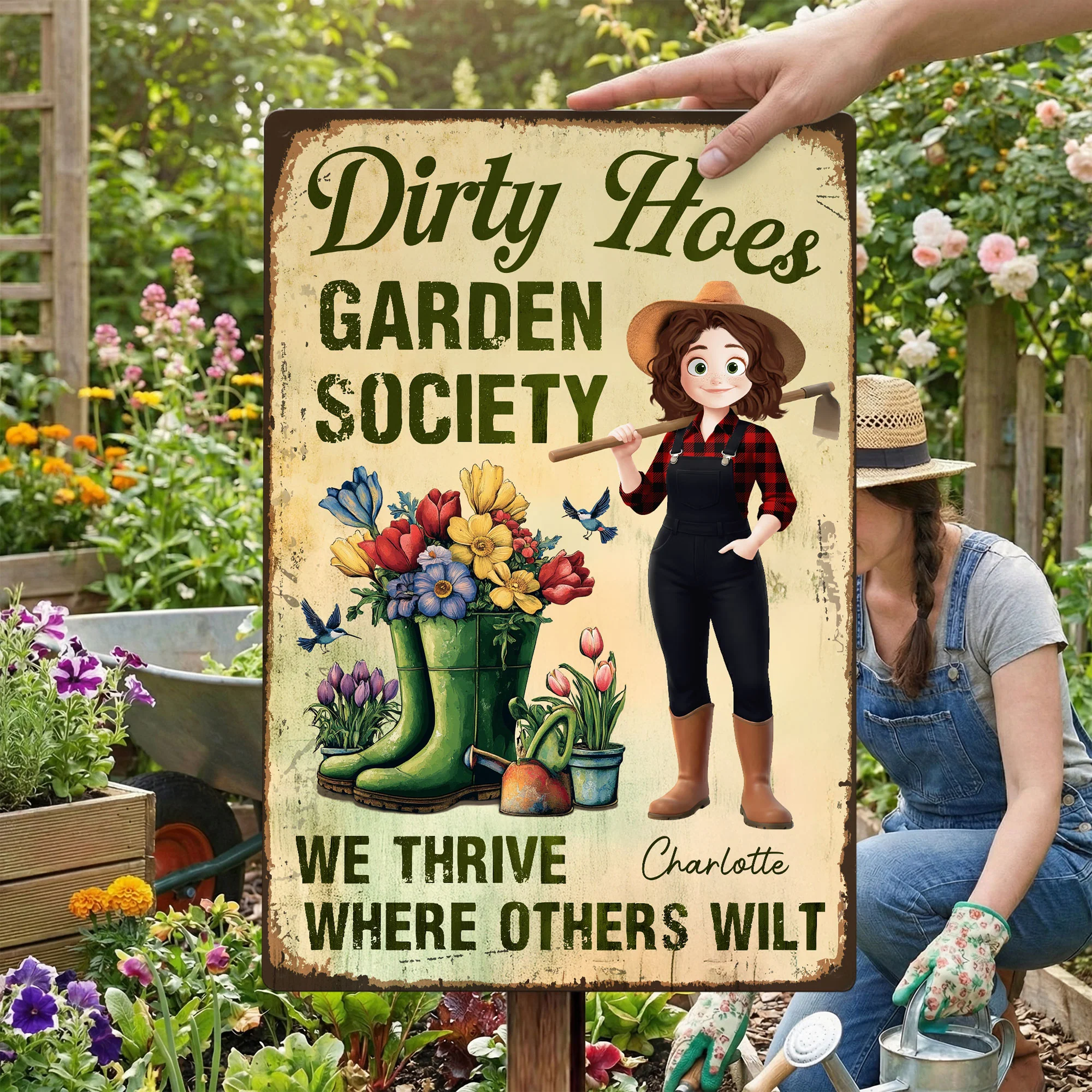 Dirty Hoes Garden Society We Thrive Where Others Wilt - Personalized Metal Sign - Image 4