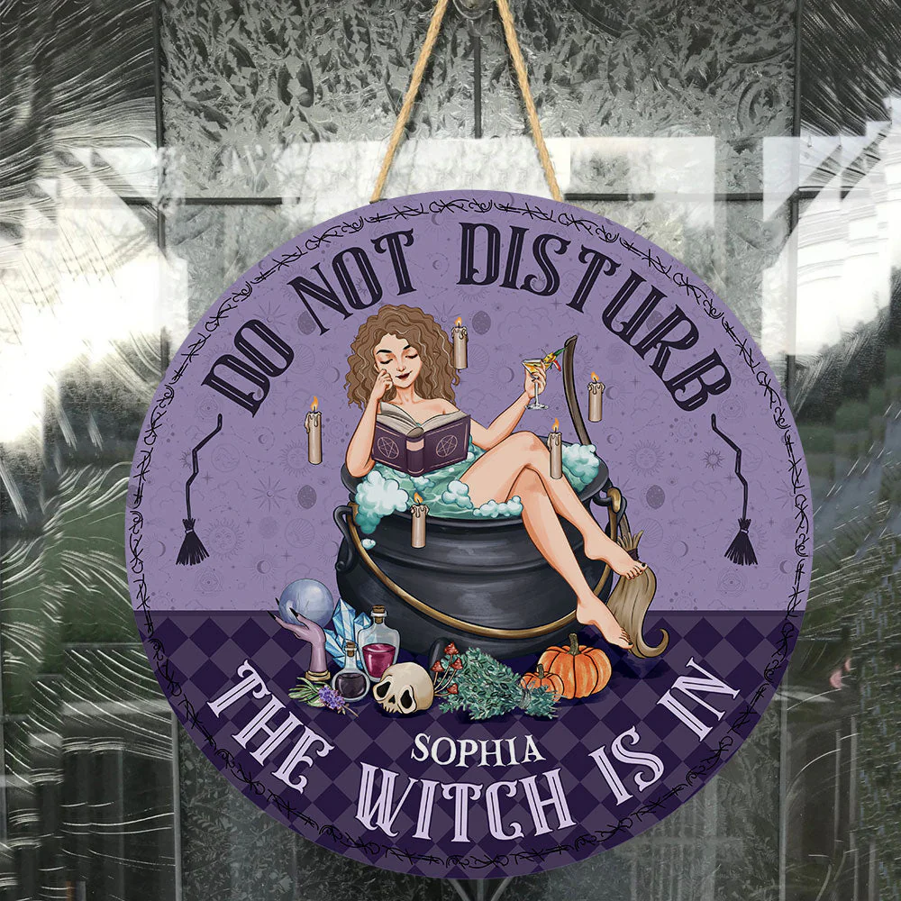 Do Not Disturb The Witch Is In - Personalized Round Wood Sign - Image 3