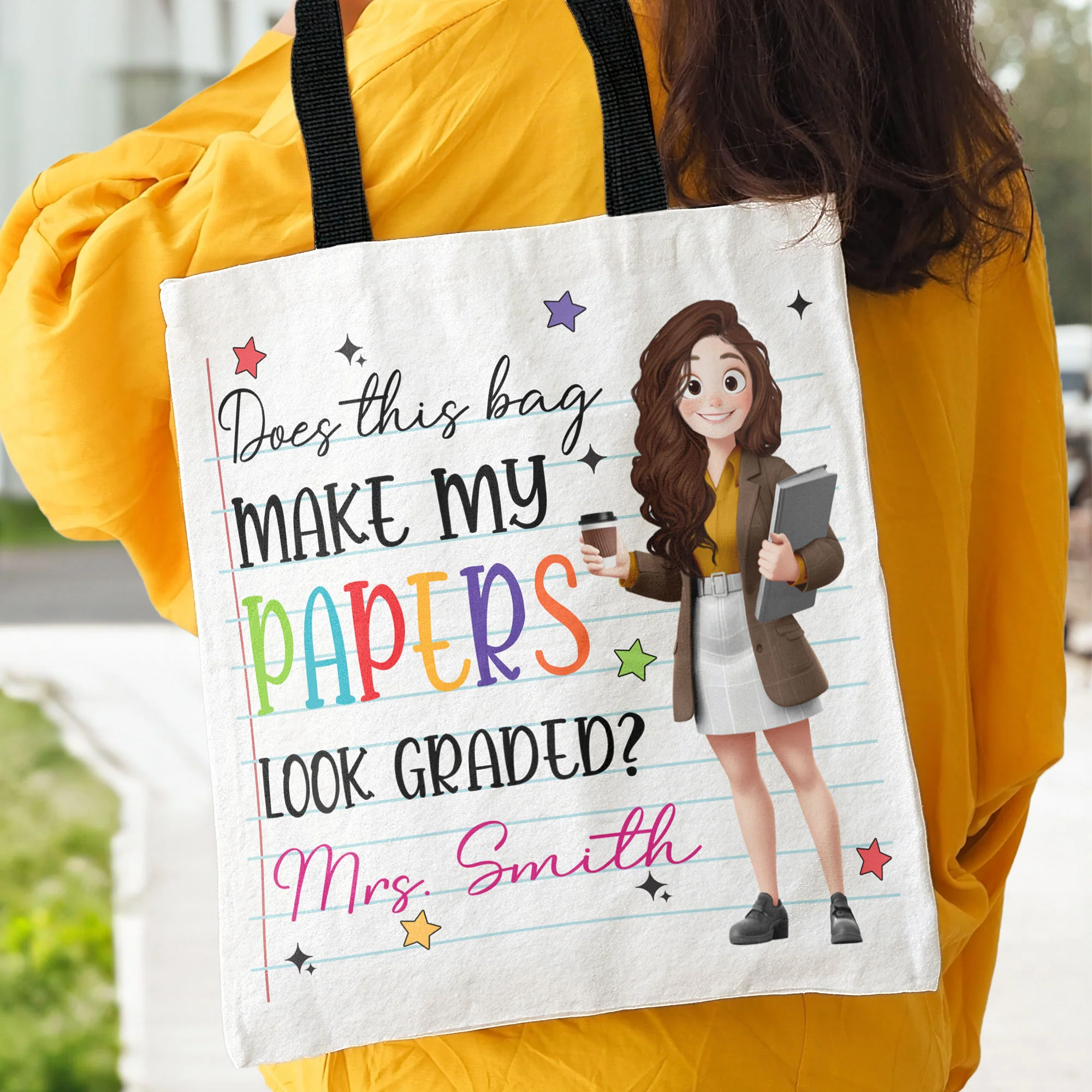 Does This Bag Make My Papers Look Graded Teacher Funny Gift - Personalized Tote Bag - Image 4