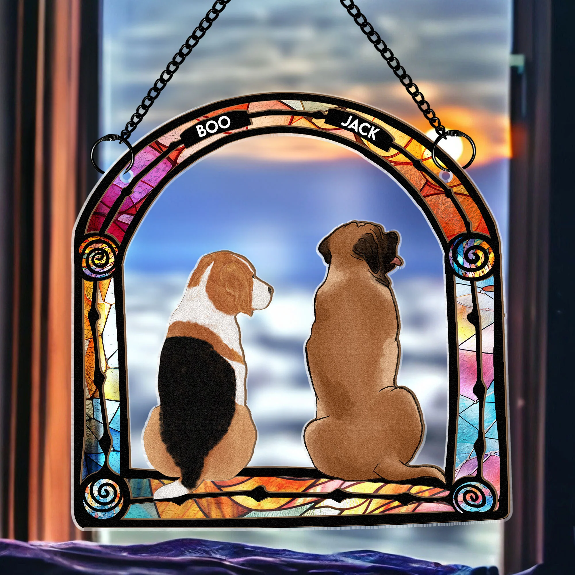 Dog At The Window Frame - Personalized Window Hanging Suncatcher Ornament - Image 4