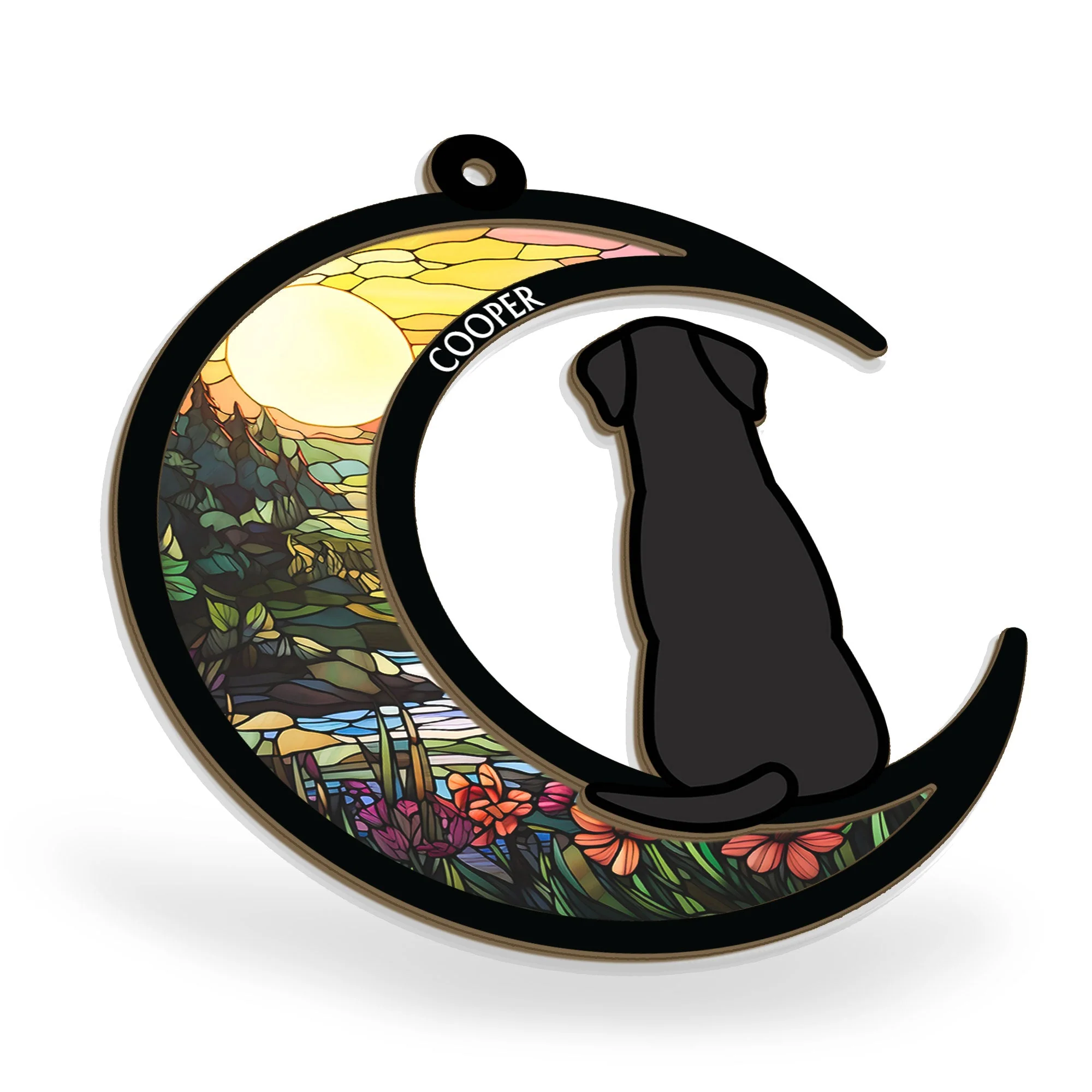 Dog & Cat On Moon - Personalized Window Hanging Suncatcher Ornament - Image 6