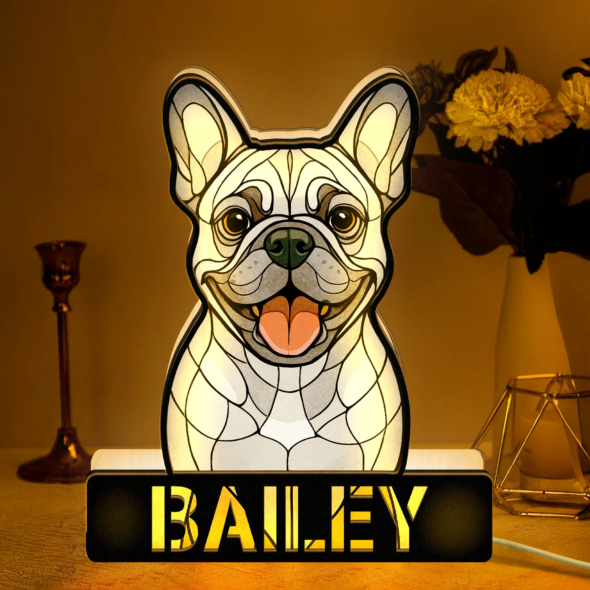 Dog Face Stained Glass Style - Personalized Photo LED Night Lamp - Image 2