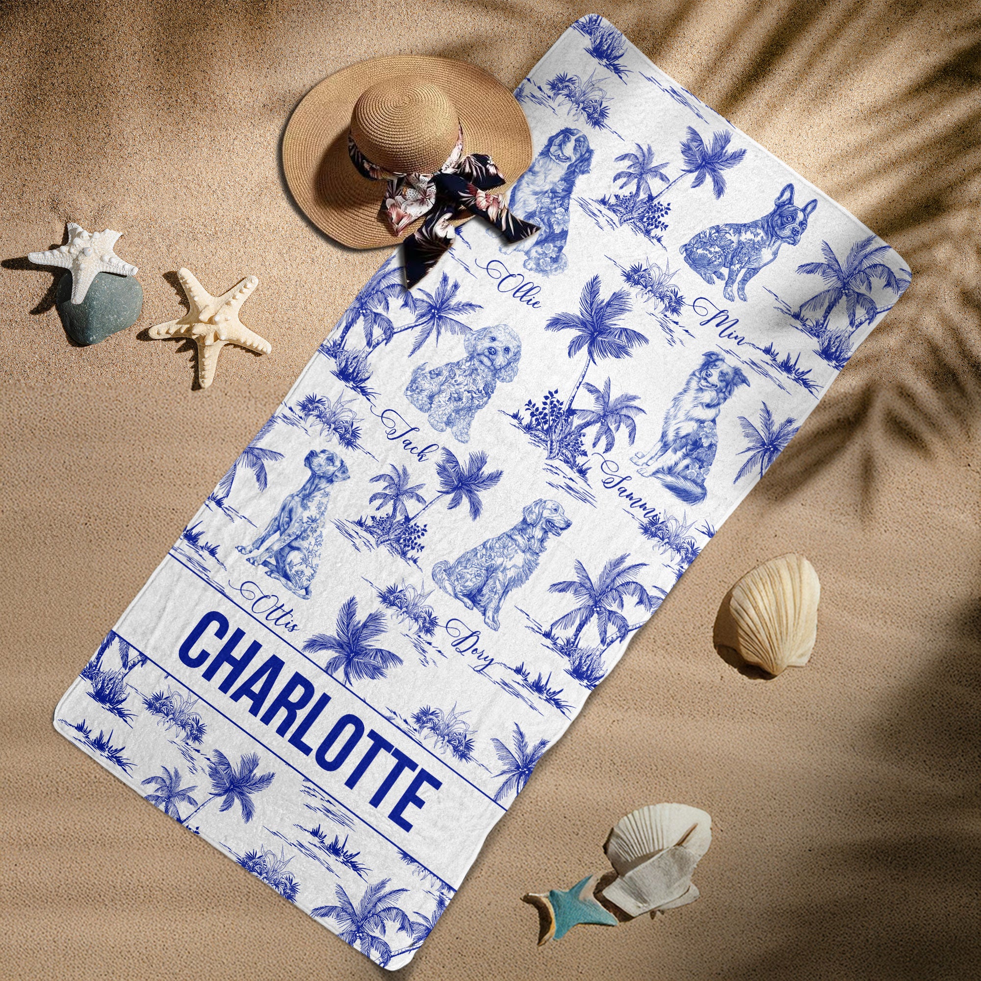 Dog Floral Toile De Jouy Chinoiserie French - Personalized Quick-Dry Beach Towel - Image 7