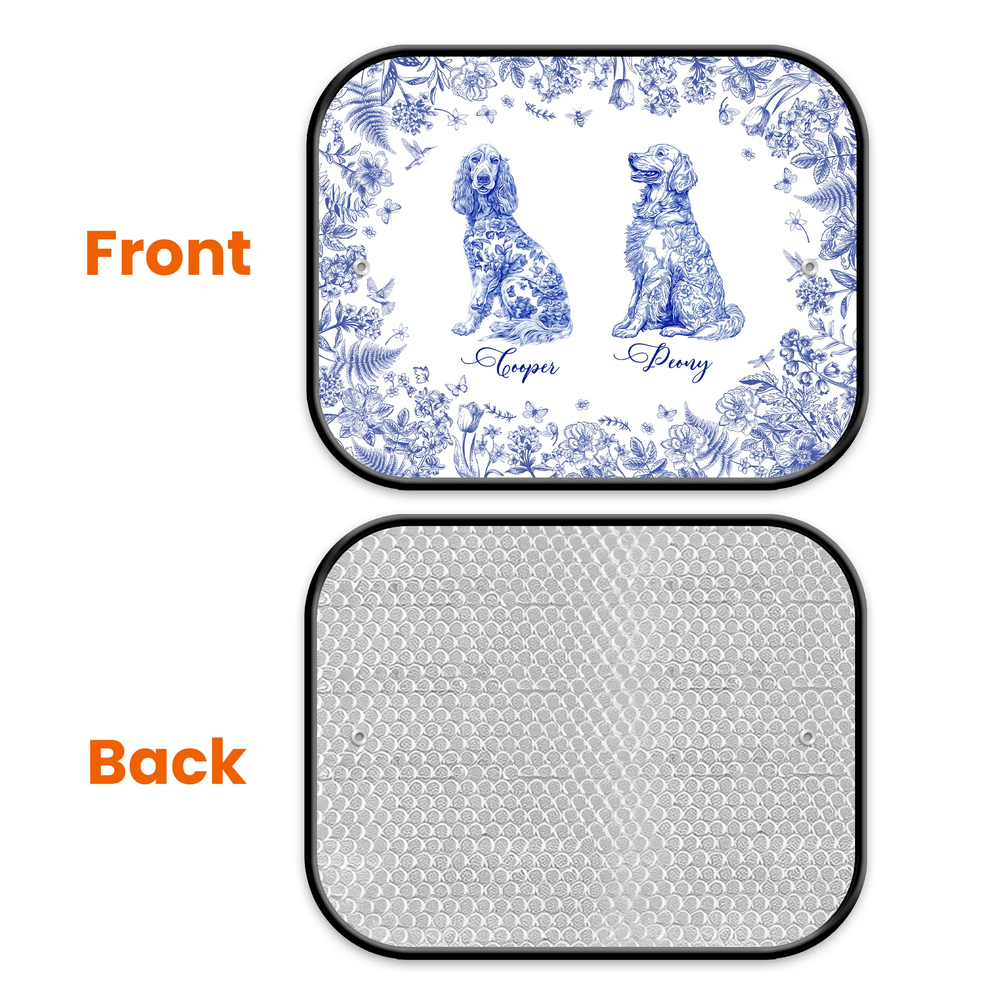 Dog Floral Toile De Jouy Style - Custom Car Side Window Sun Shade - Image 2