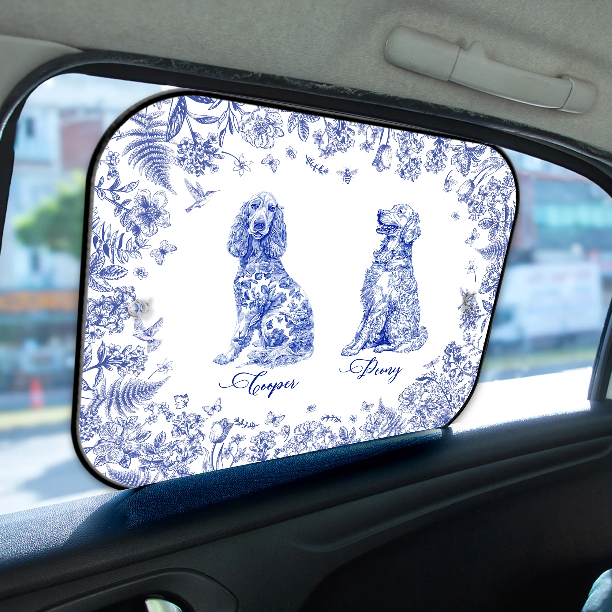 Dog Floral Toile De Jouy Style - Custom Car Side Window Sun Shade - Image 4