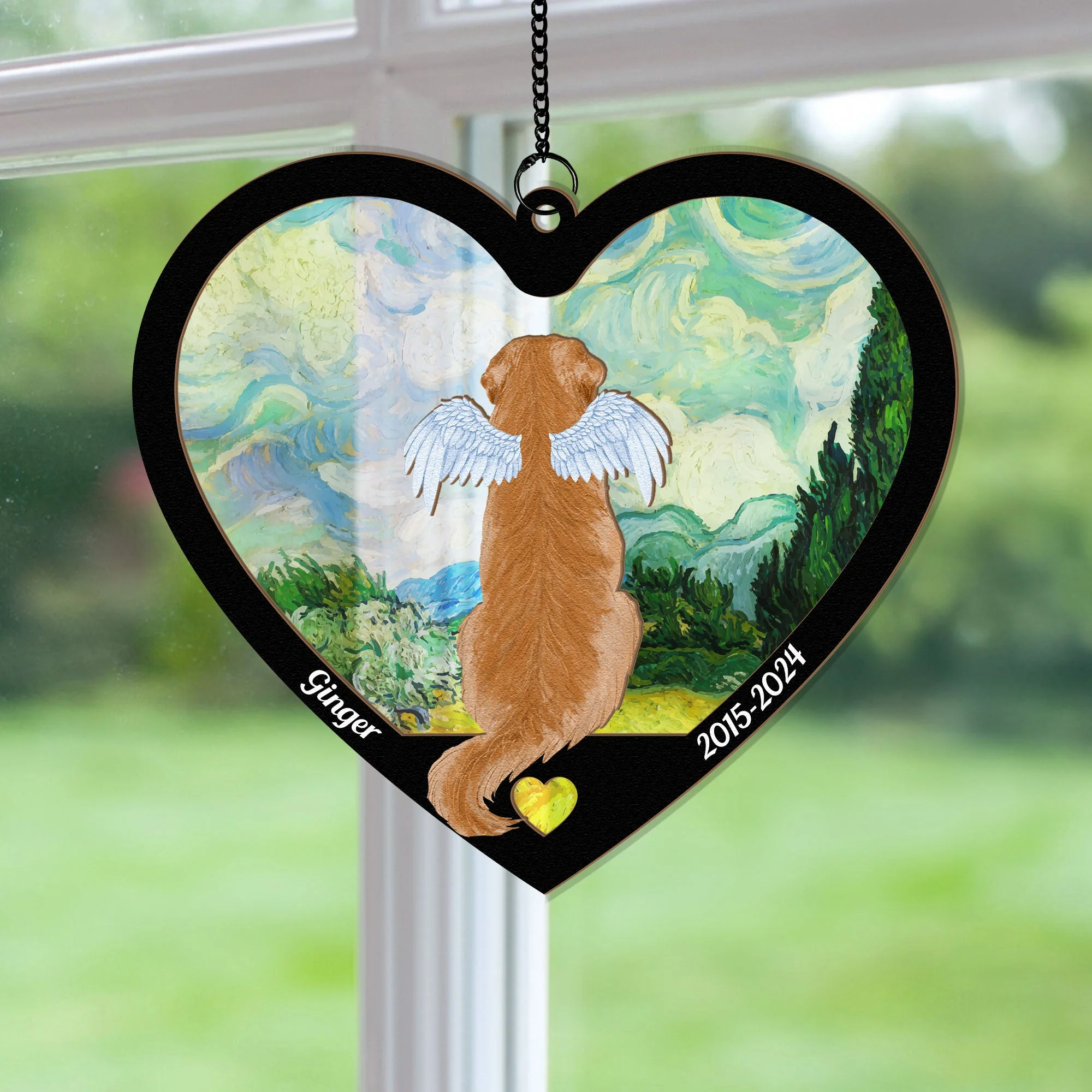 Dog Heart Memorial Gift - Personalized Window Hanging Suncatcher Ornament - Image 3