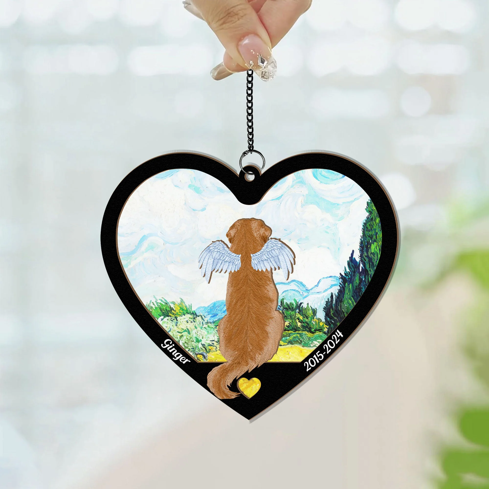 Dog Heart Memorial Gift - Personalized Window Hanging Suncatcher Ornament - Image 4