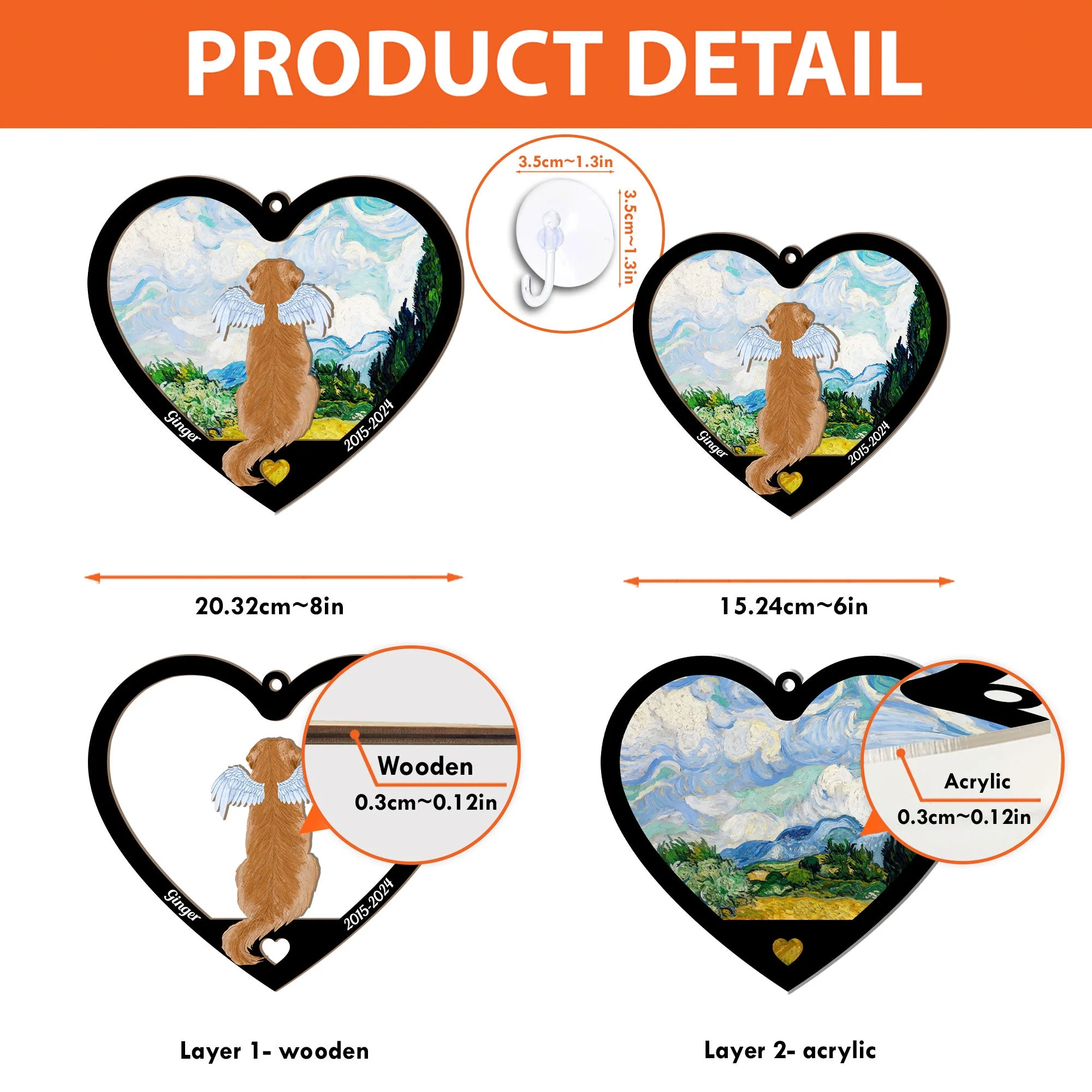 Dog Heart Memorial Gift - Personalized Window Hanging Suncatcher Ornament - Image 5