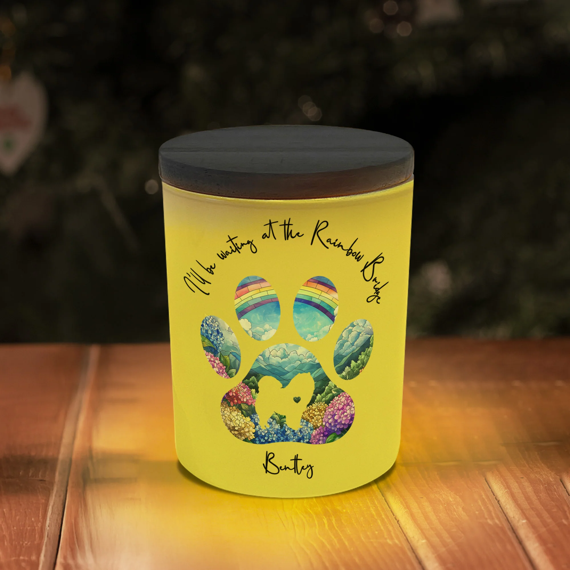 Dog Loss I'll Be Waiting At The Rainbow Bridge - Personalized LED Tea Light Holder