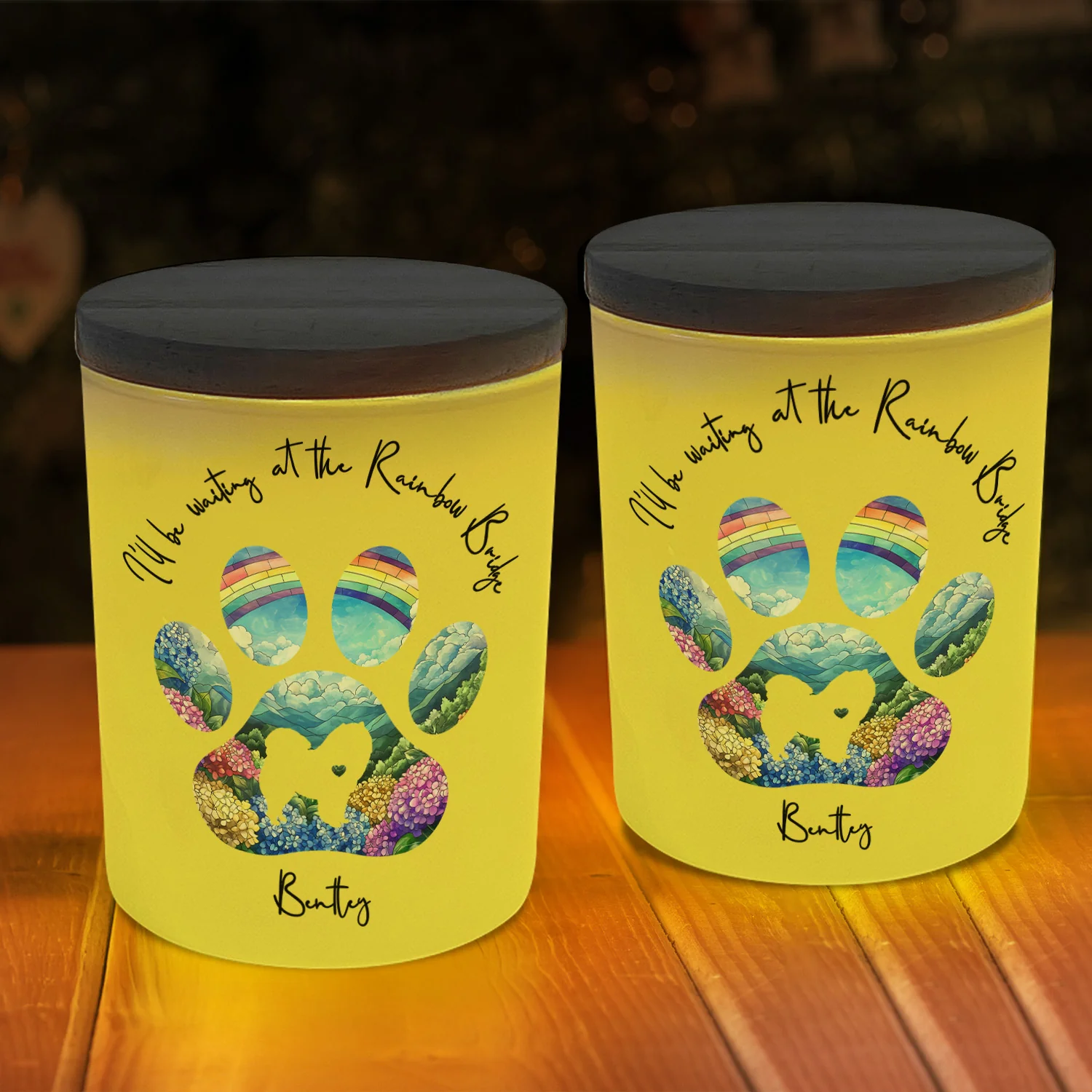 Dog Loss I'll Be Waiting At The Rainbow Bridge - Personalized LED Tea Light Holder - Image 2