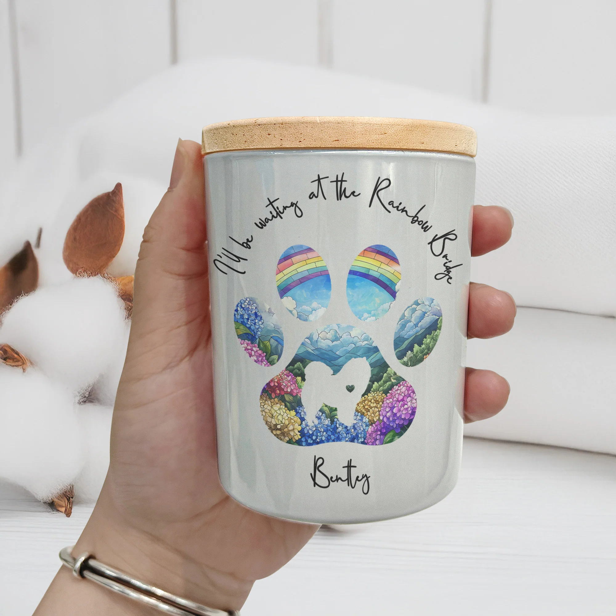 Dog Loss I'll Be Waiting At The Rainbow Bridge - Personalized LED Tea Light Holder - Image 3
