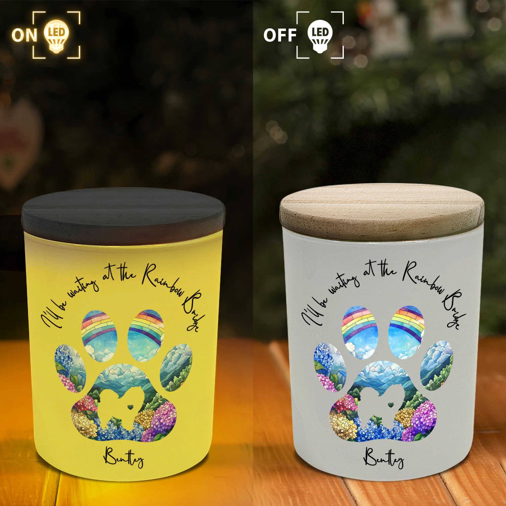 Dog Loss I'll Be Waiting At The Rainbow Bridge - Personalized LED Tea Light Holder - Image 5