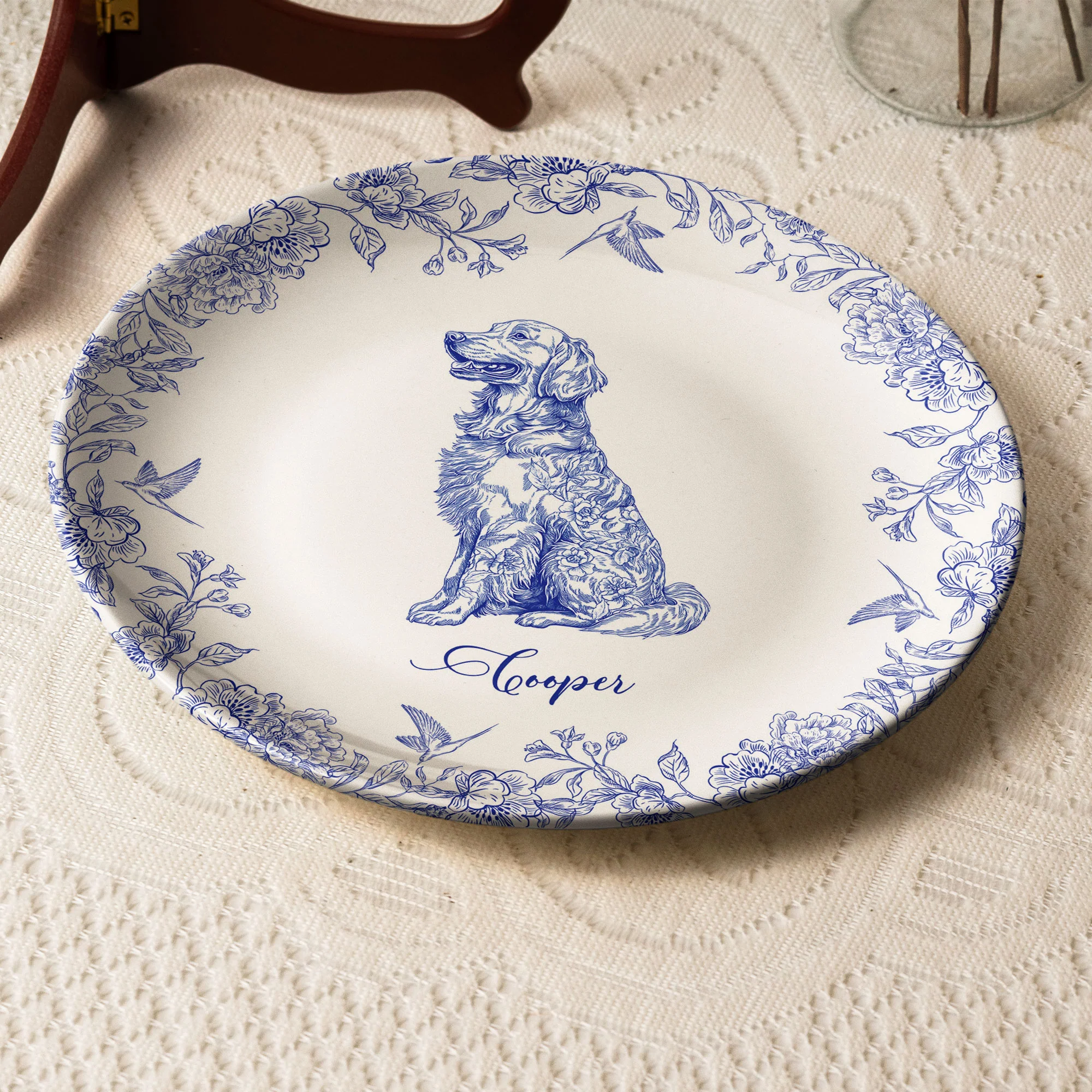 Dog Lover Custom Gift Chinoiserie Toile De Jouy Style - Personalized Ceramic Plate - Image 4
