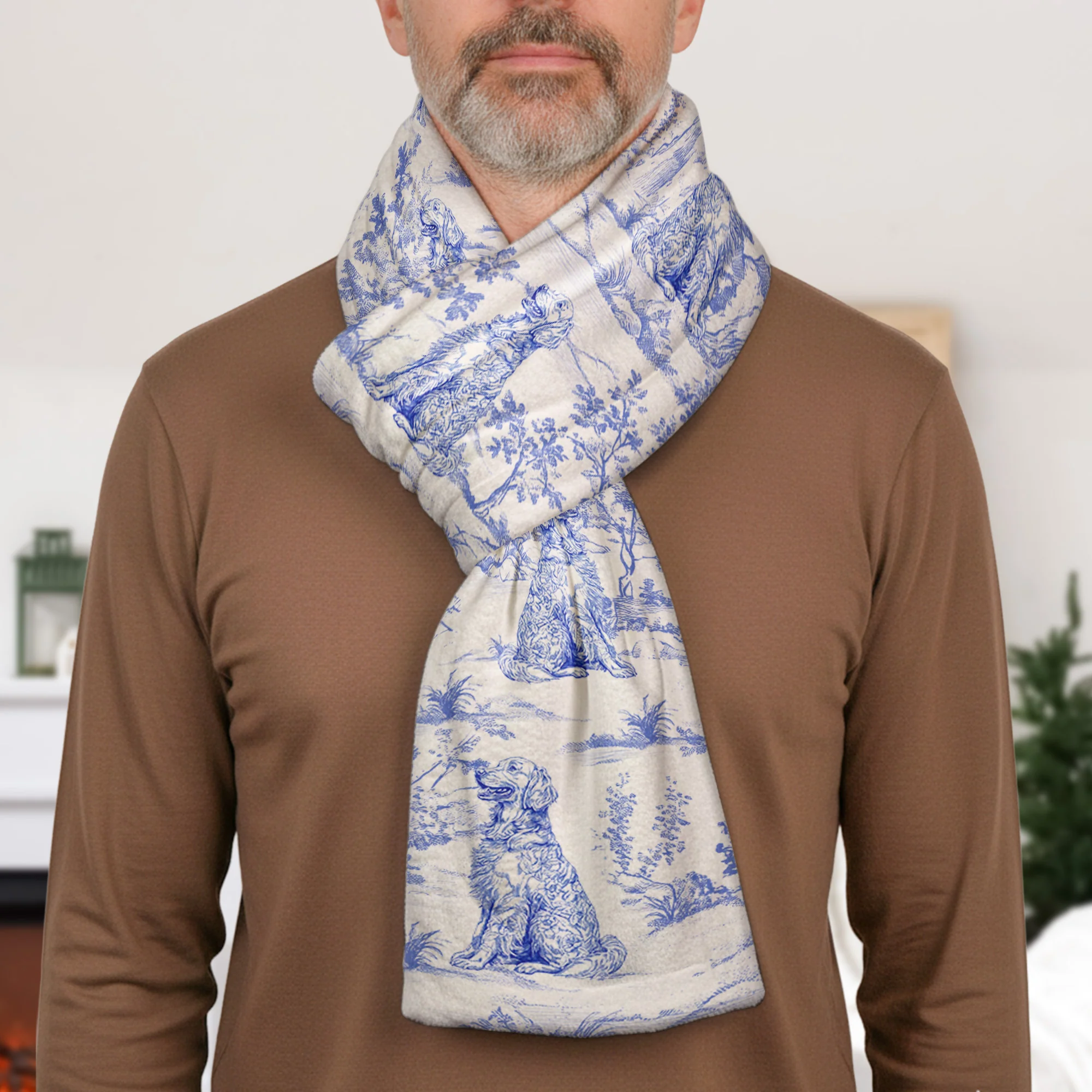 Dog Lover Custom Gift - Toile De Jouy Style - Personalized Fleece Scarf - Image 3