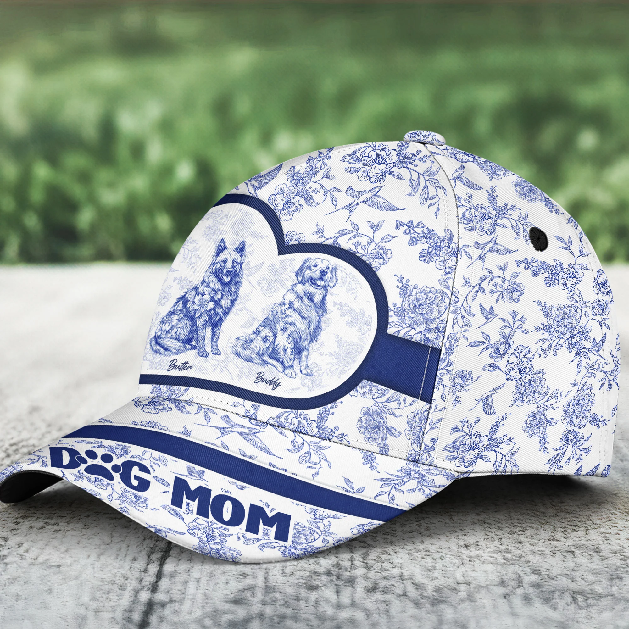 Dog Lover Floral Toile De Jouy Chinoiserie French Style - Personalized Classic Cap - Image 2