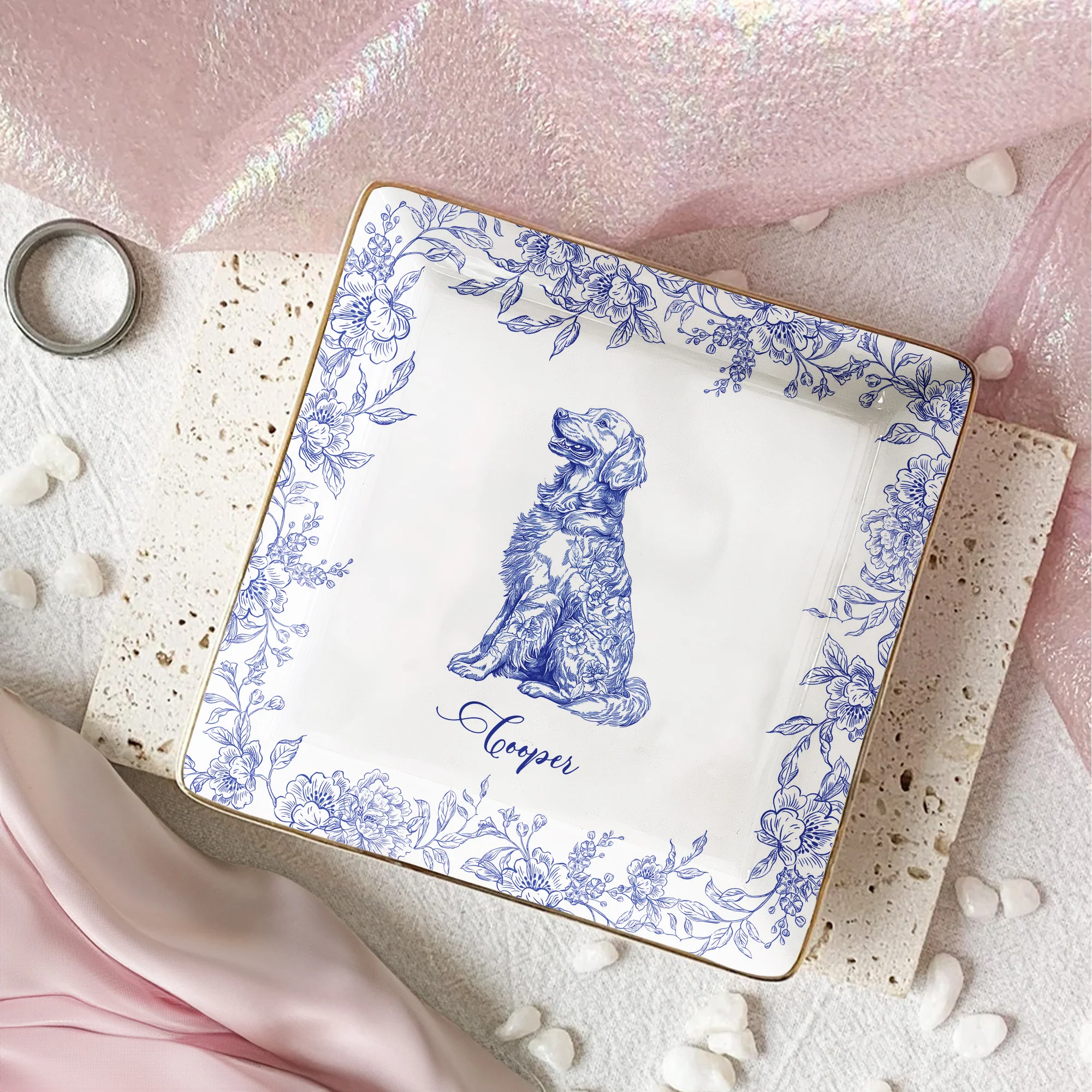 Dog Lover Gift Dog Breeds Chinoiserie Toile De Jouy Style - Personalized Jewelry Dish - Image 3