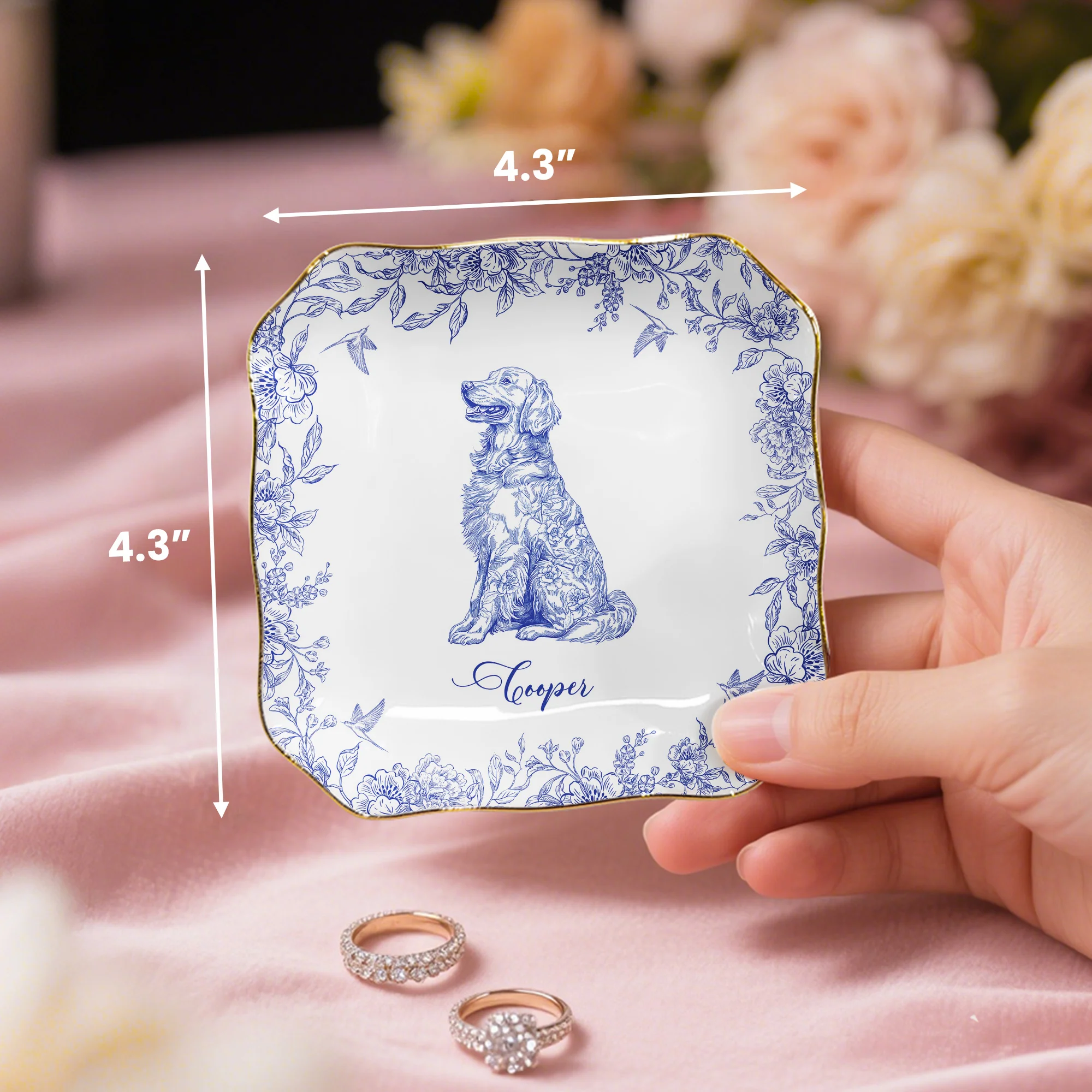Dog Lover Gift Dog Breeds Chinoiserie Toile De Jouy Style - Personalized Jewelry Dish - Image 7