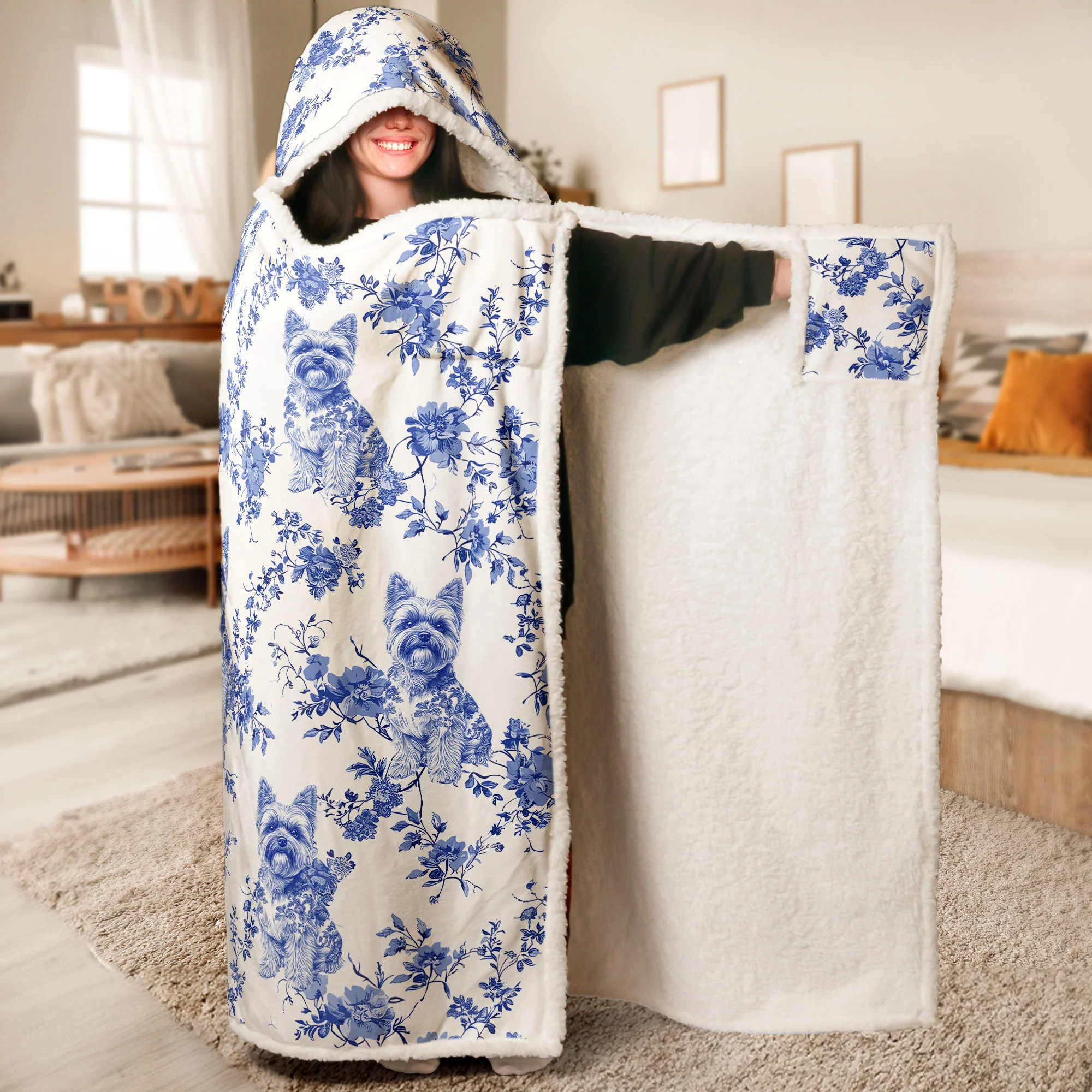 Dog Lover - Toile De Jouy Version - Personalized Wearable Blanket Hoodie - Image 2