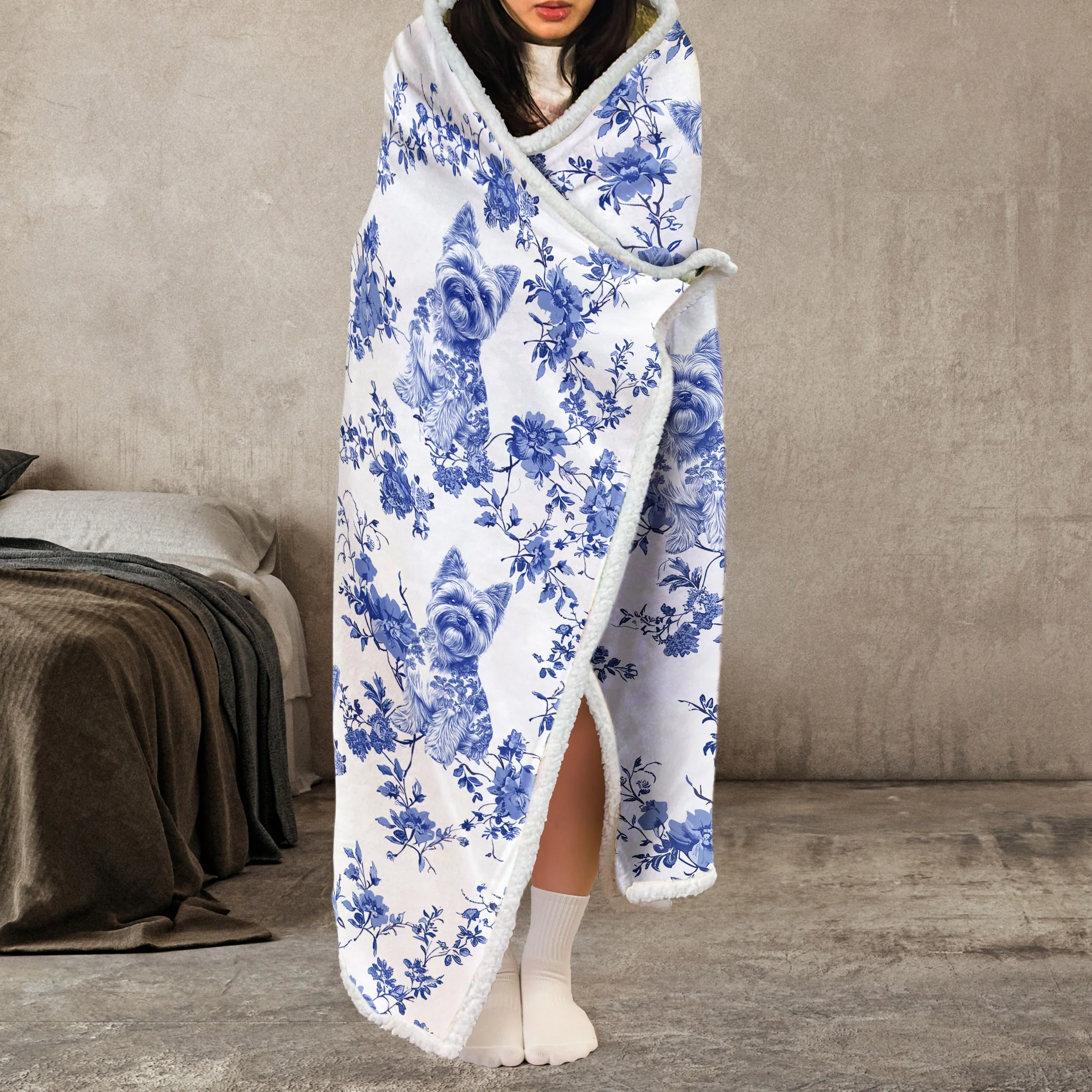 Dog Lover - Toile De Jouy Version - Personalized Wearable Blanket Hoodie - Image 3