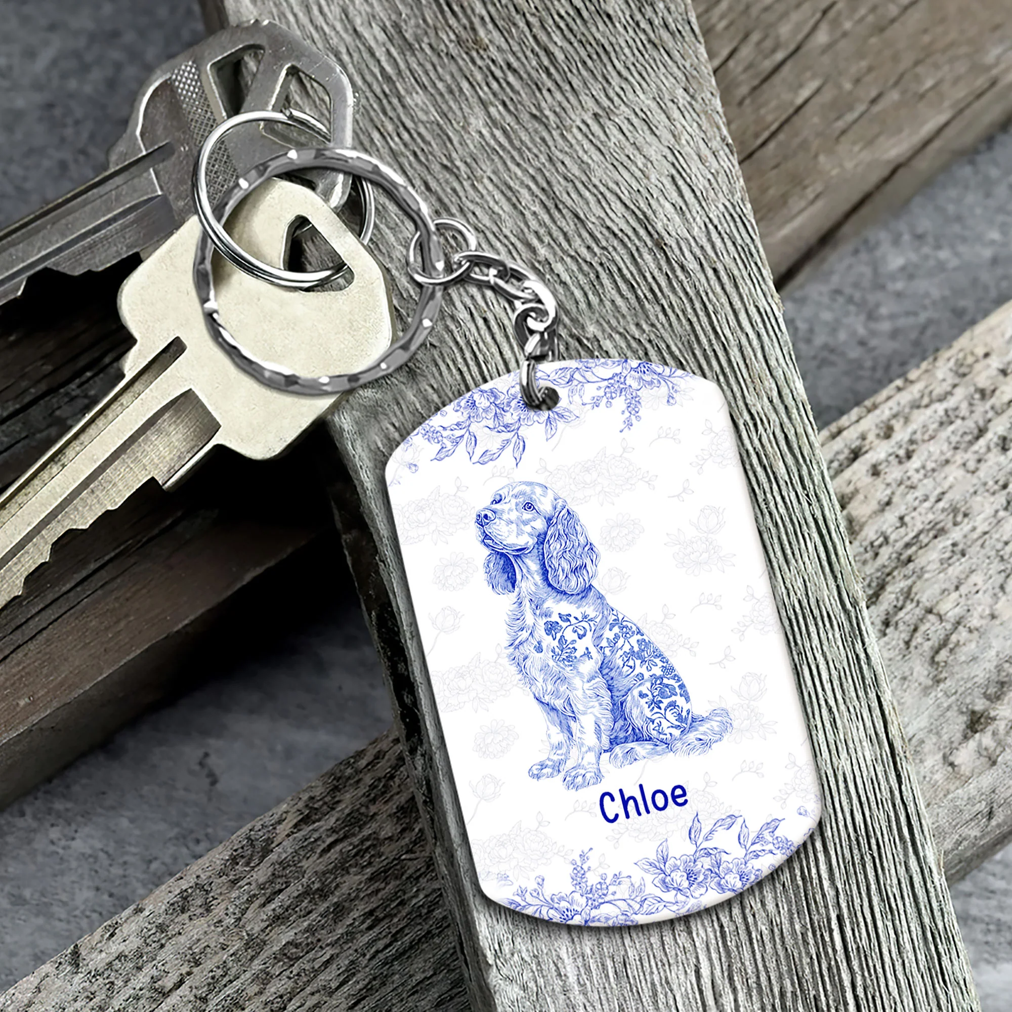 Dog Memorial Gift Toile De Jouy Don't Cry For Me Mom - Personalized Keychain - Image 4