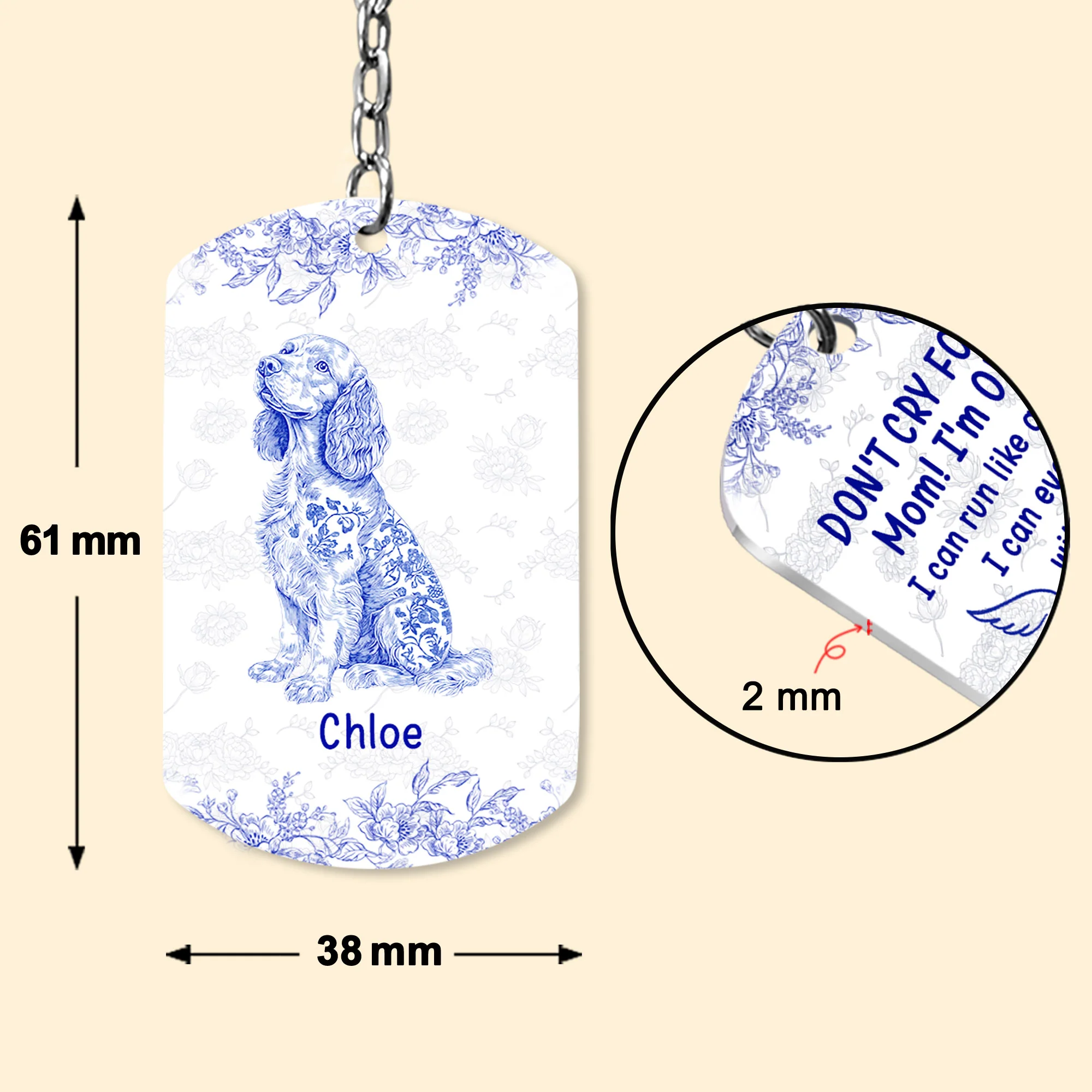 Dog Memorial Gift Toile De Jouy Don't Cry For Me Mom - Personalized Keychain - Image 5