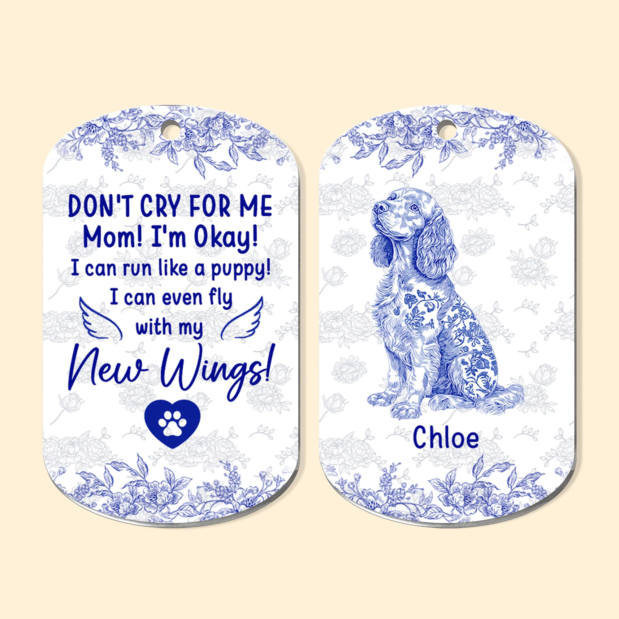 Dog Memorial Gift Toile De Jouy Don't Cry For Me Mom - Personalized Keychain - Image 6