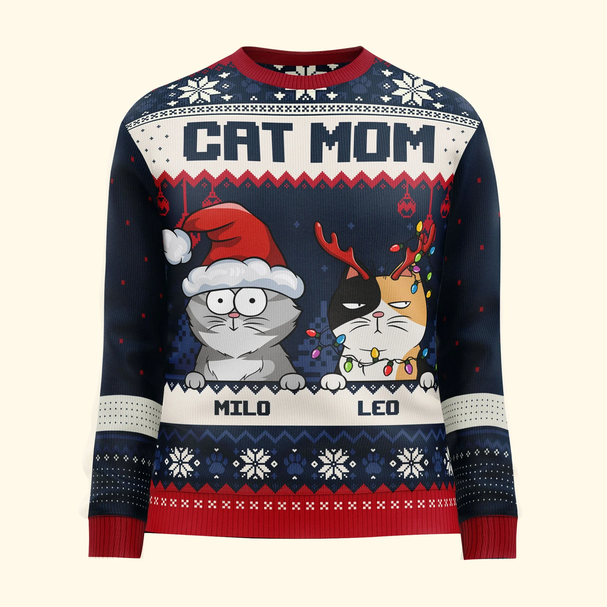 Dog Mom Cat Mom - Funny Version - Personalized Ugly Sweater - Image 3