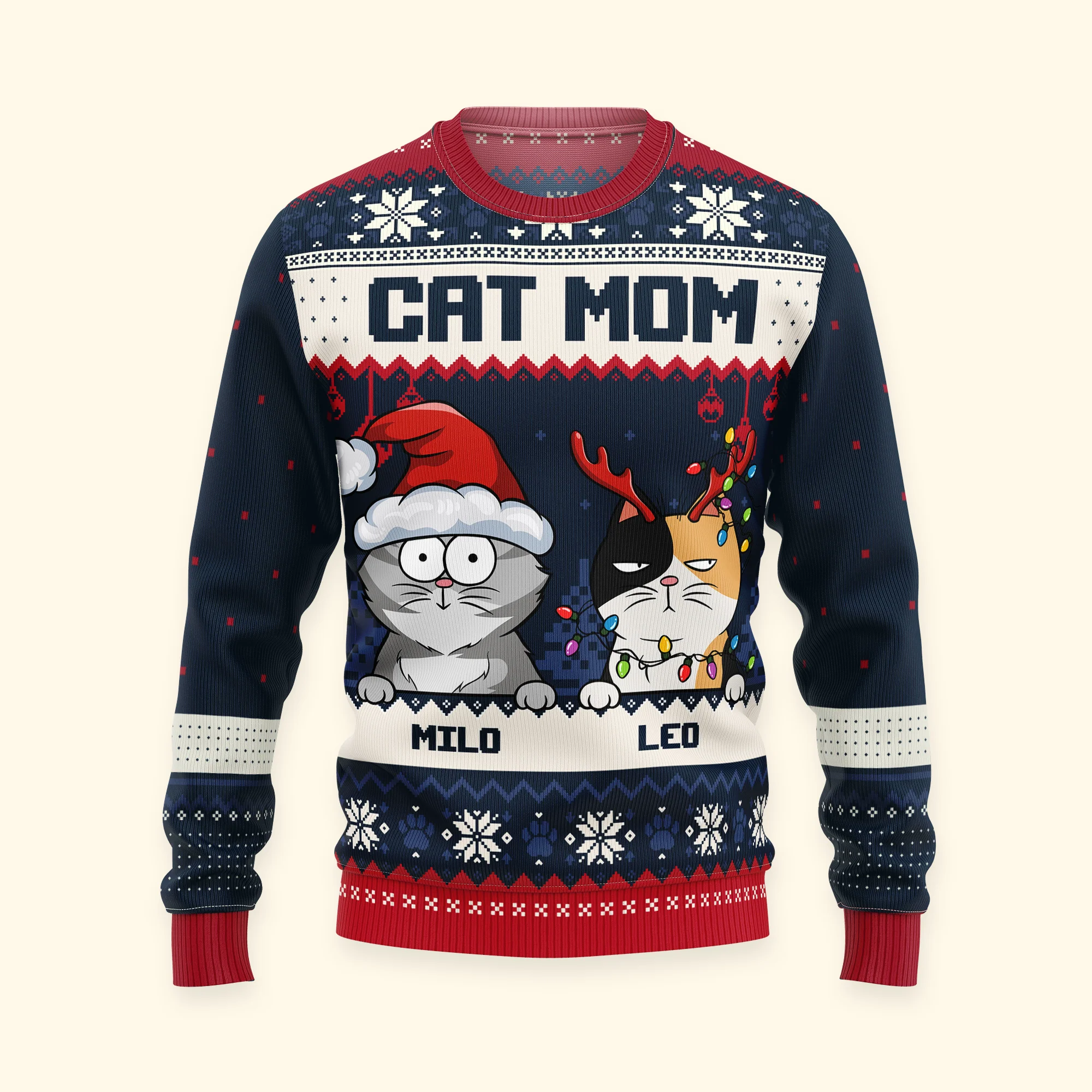 Dog Mom Cat Mom - Funny Version - Personalized Ugly Sweater - Image 4
