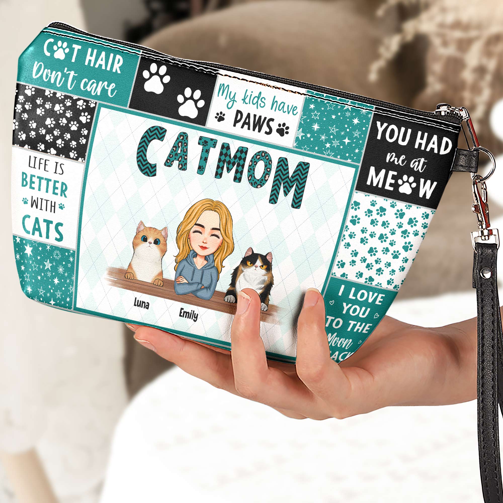Dog Mom Cat Mom - Vintage Version - Personalized Cosmetic Bag - Image 2