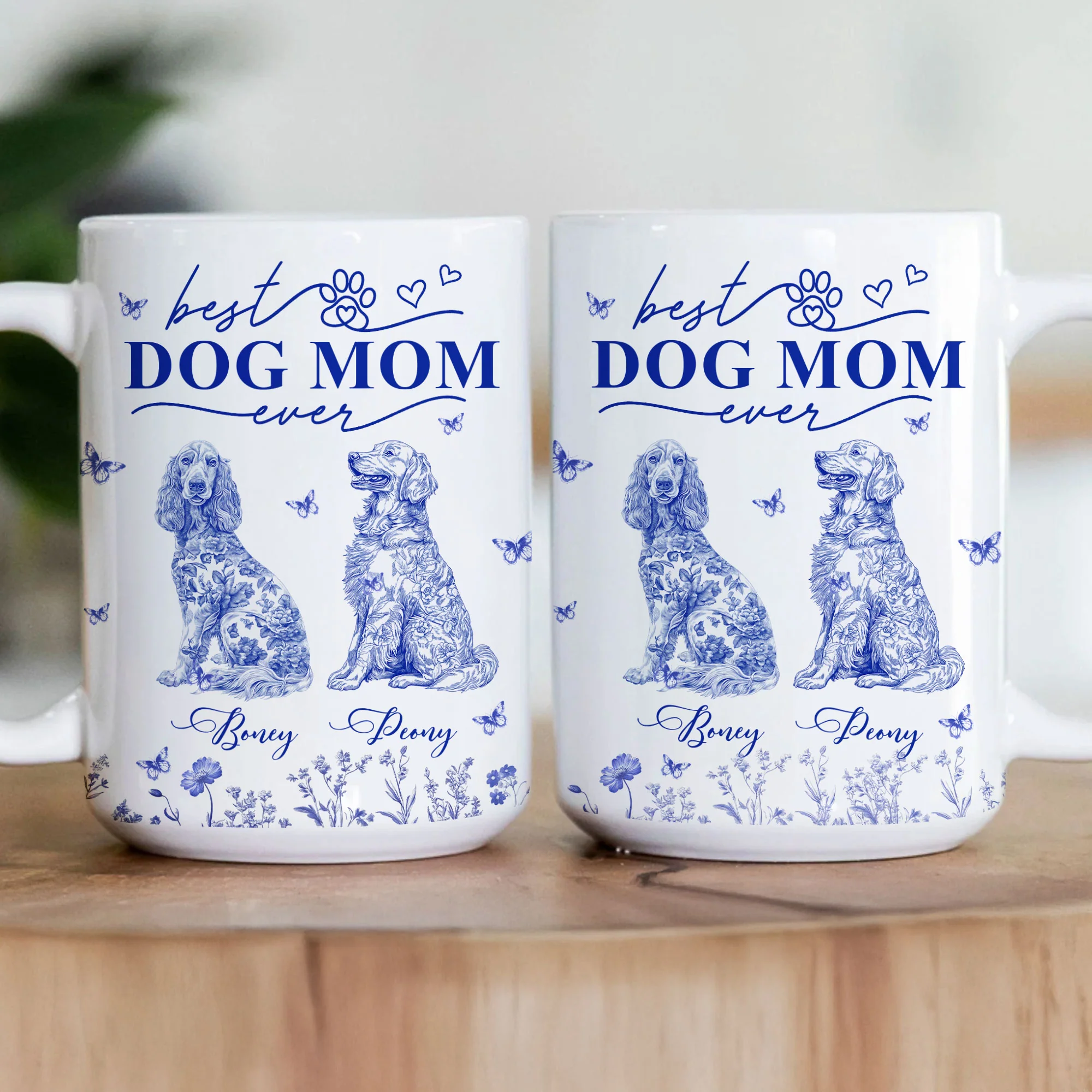 Dog Mom Custom Gift Chinoiserie Toile De Jouy Style - Personalized Mug - Image 3