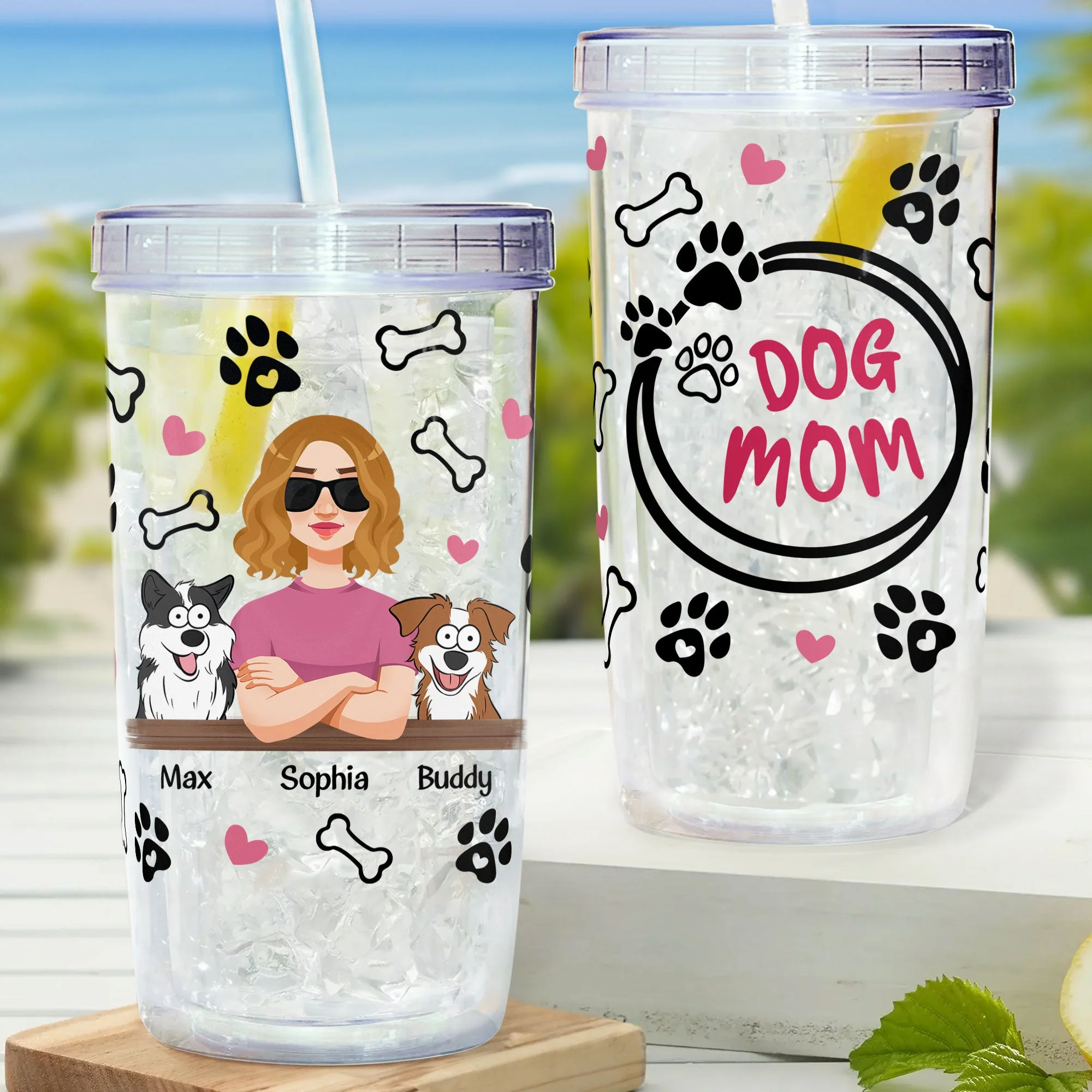 Dog Mom - Lovely Version - Personalized Acrylic Tumbler With Straw - Image 2