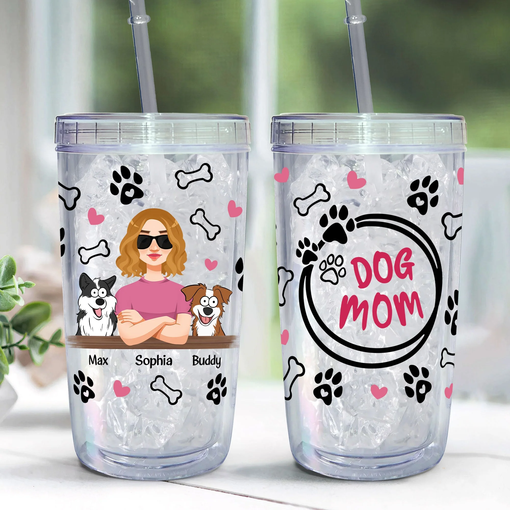 Dog Mom - Lovely Version - Personalized Acrylic Tumbler With Straw - Image 3