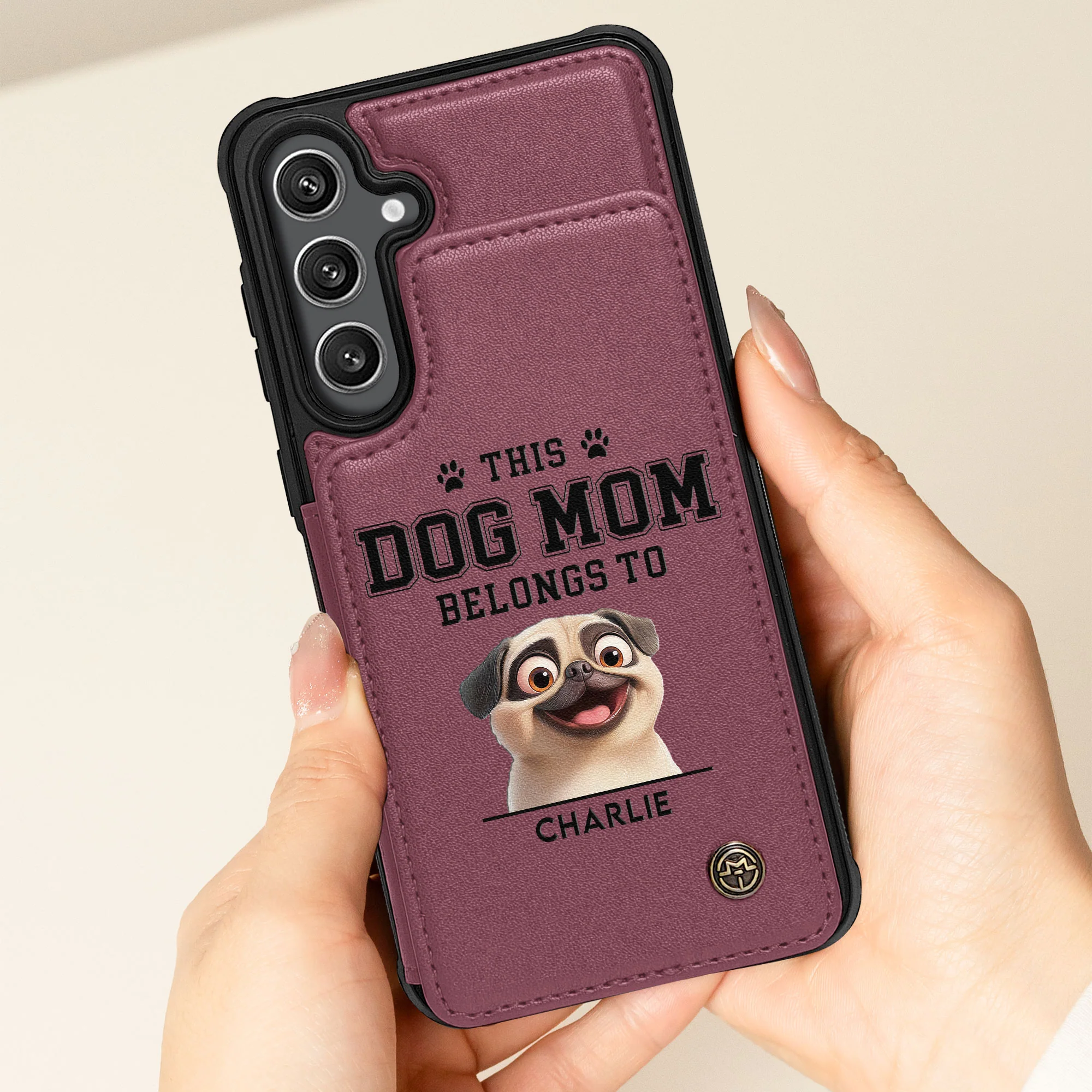 Dog Mom - Personalized Leather Flip Wallet Phone Case - Image 3