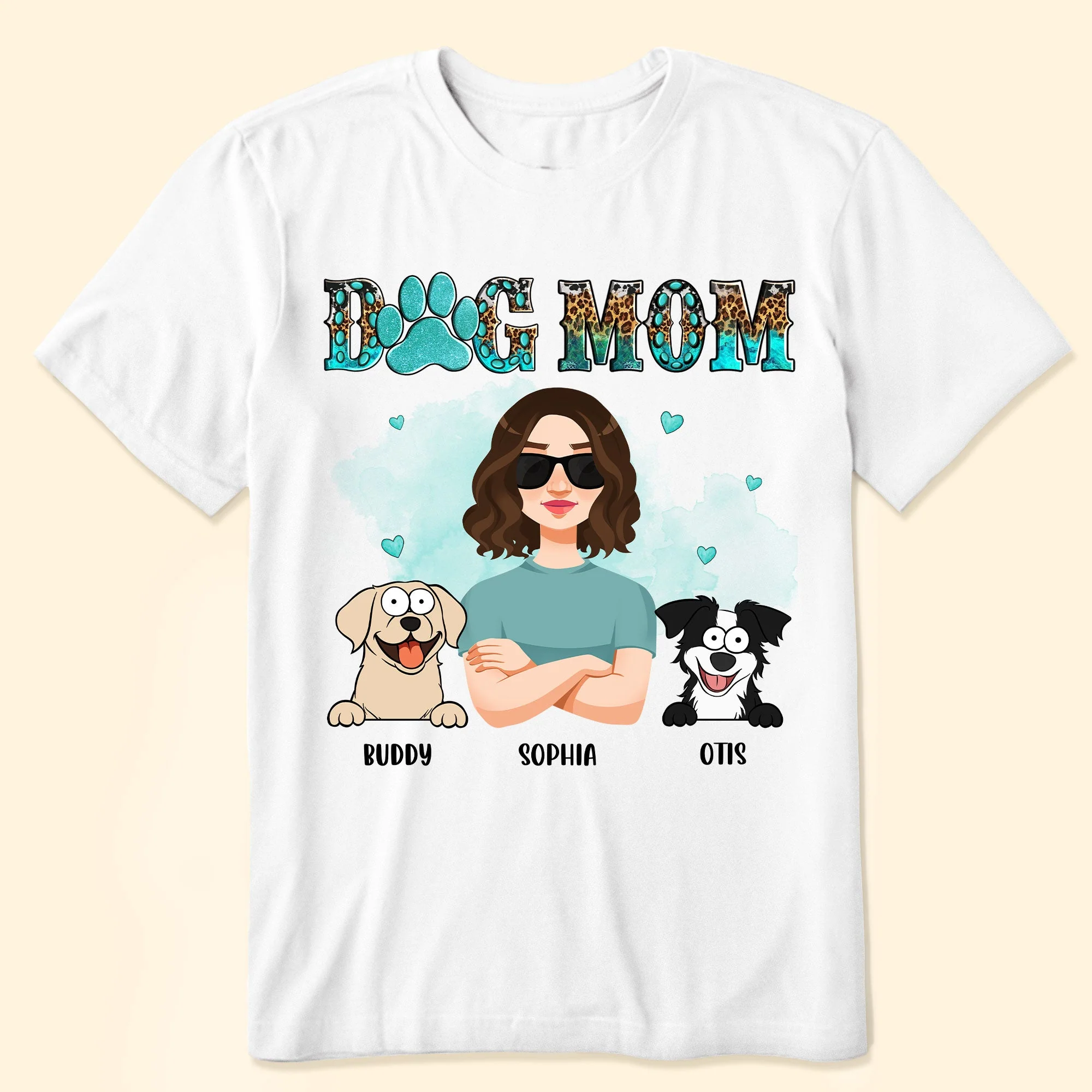 Dog Mom - Teal And Leopard Version - Personalized Shirt