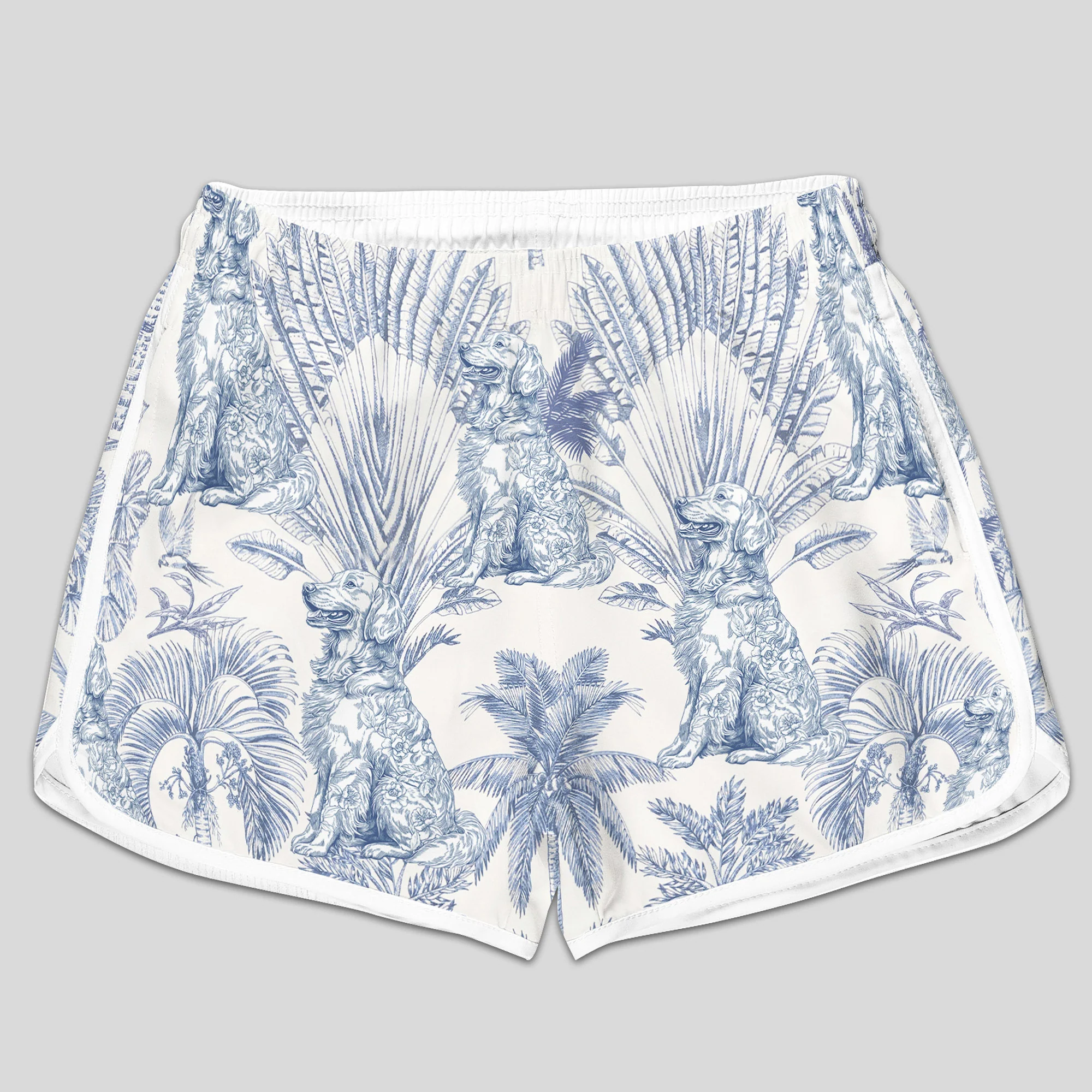 Dog Mom Toile De Jouy Summer Beach French Style - Personalized Women's Beach Shorts - Image 2