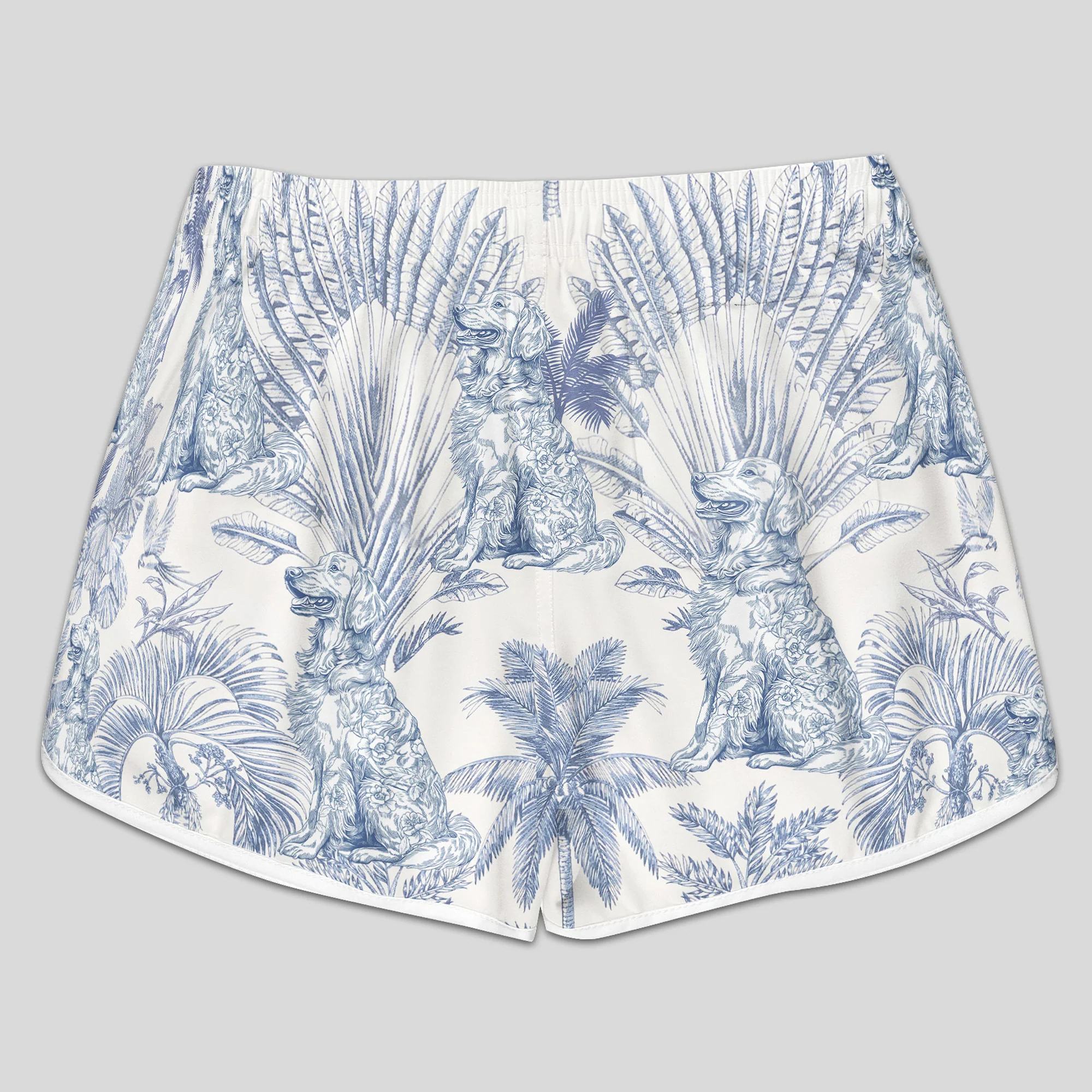 Dog Mom Toile De Jouy Summer Beach French Style - Personalized Women's Beach Shorts - Image 3