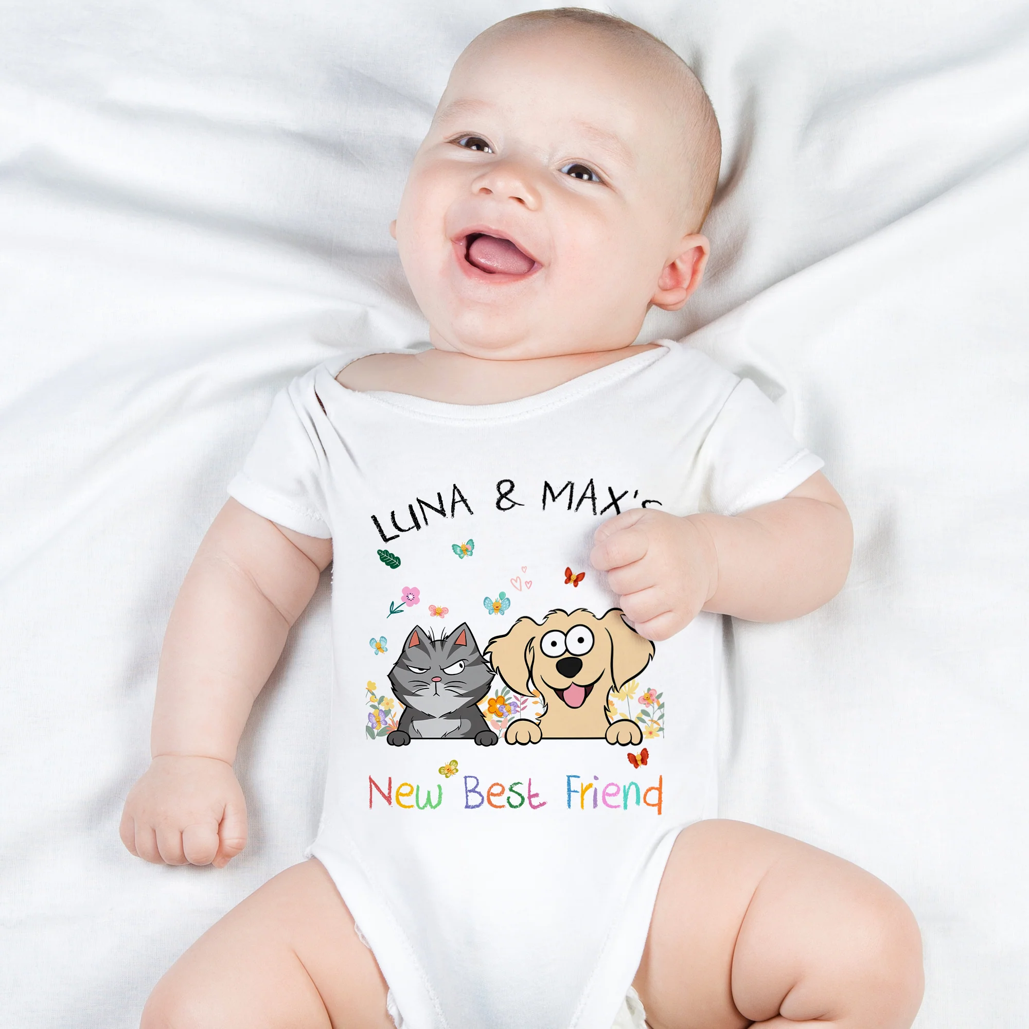 Dog Pets New Best Friend Baby New Born Gifts - Personalized Baby Onesie - Image 4