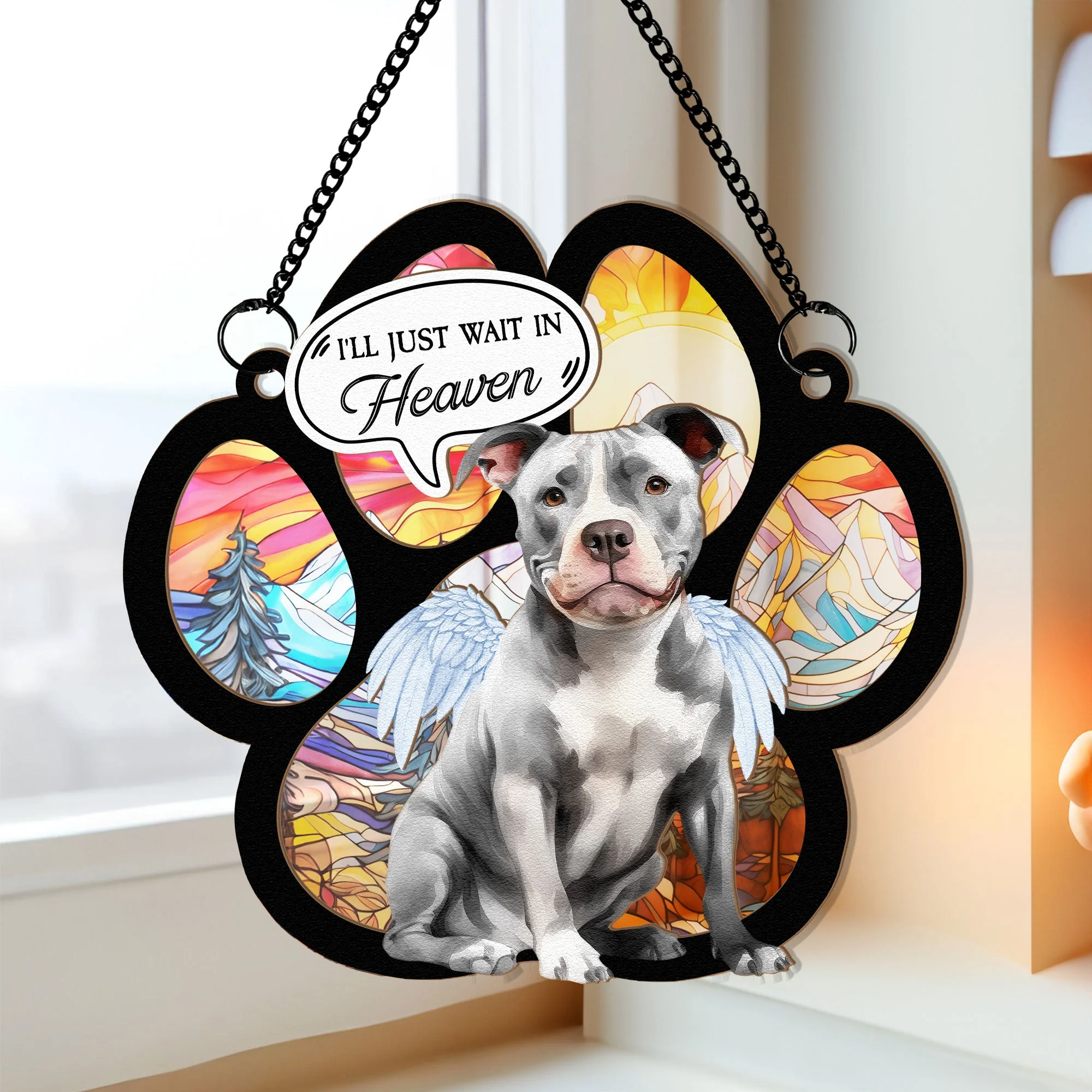 Dog Sitting On Heaven - Personalized Window Hanging Suncatcher Ornament - Image 2