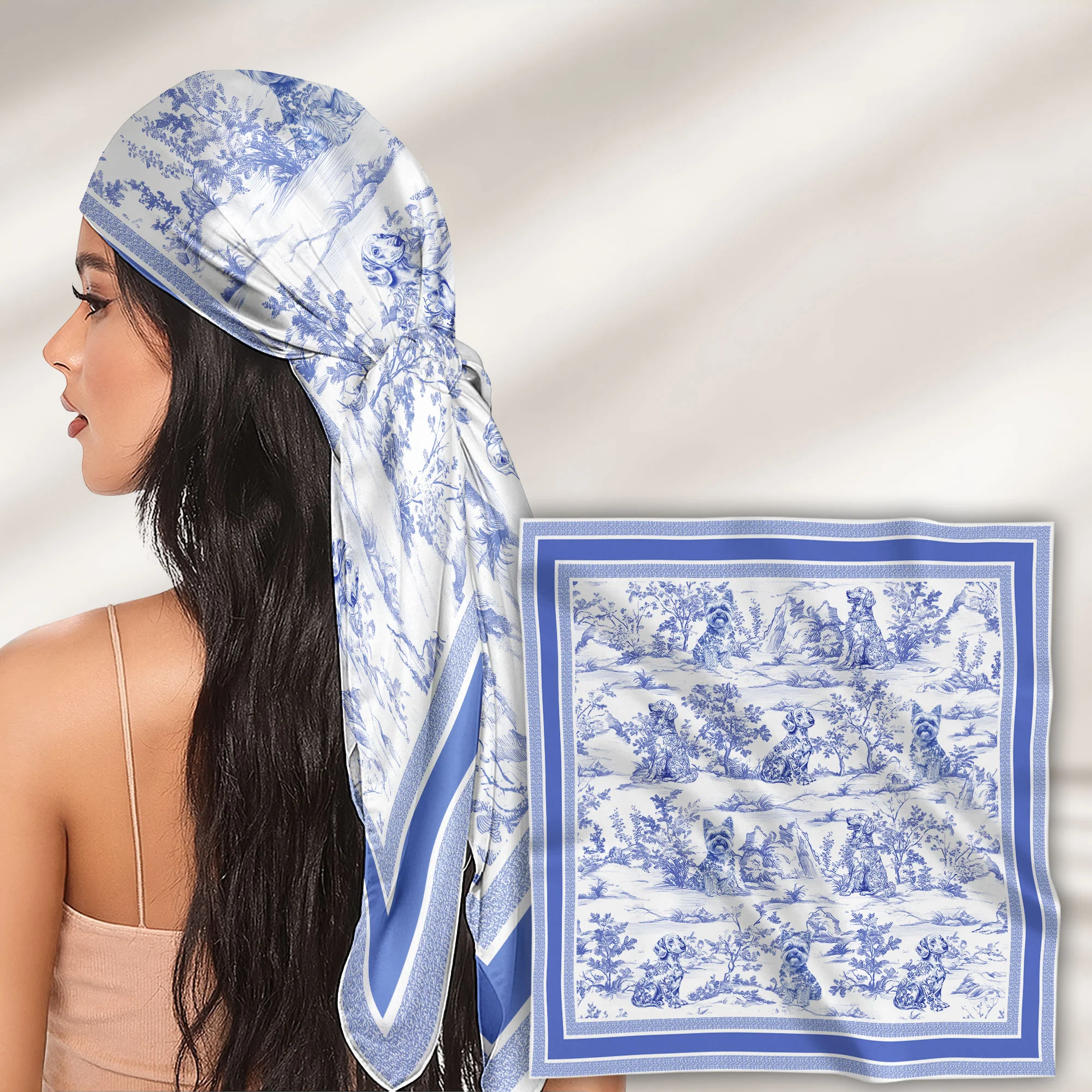 Dog Toile De Jouy Floral French Style Dog Mom Gift - Personalized Satin Scarf - Image 2