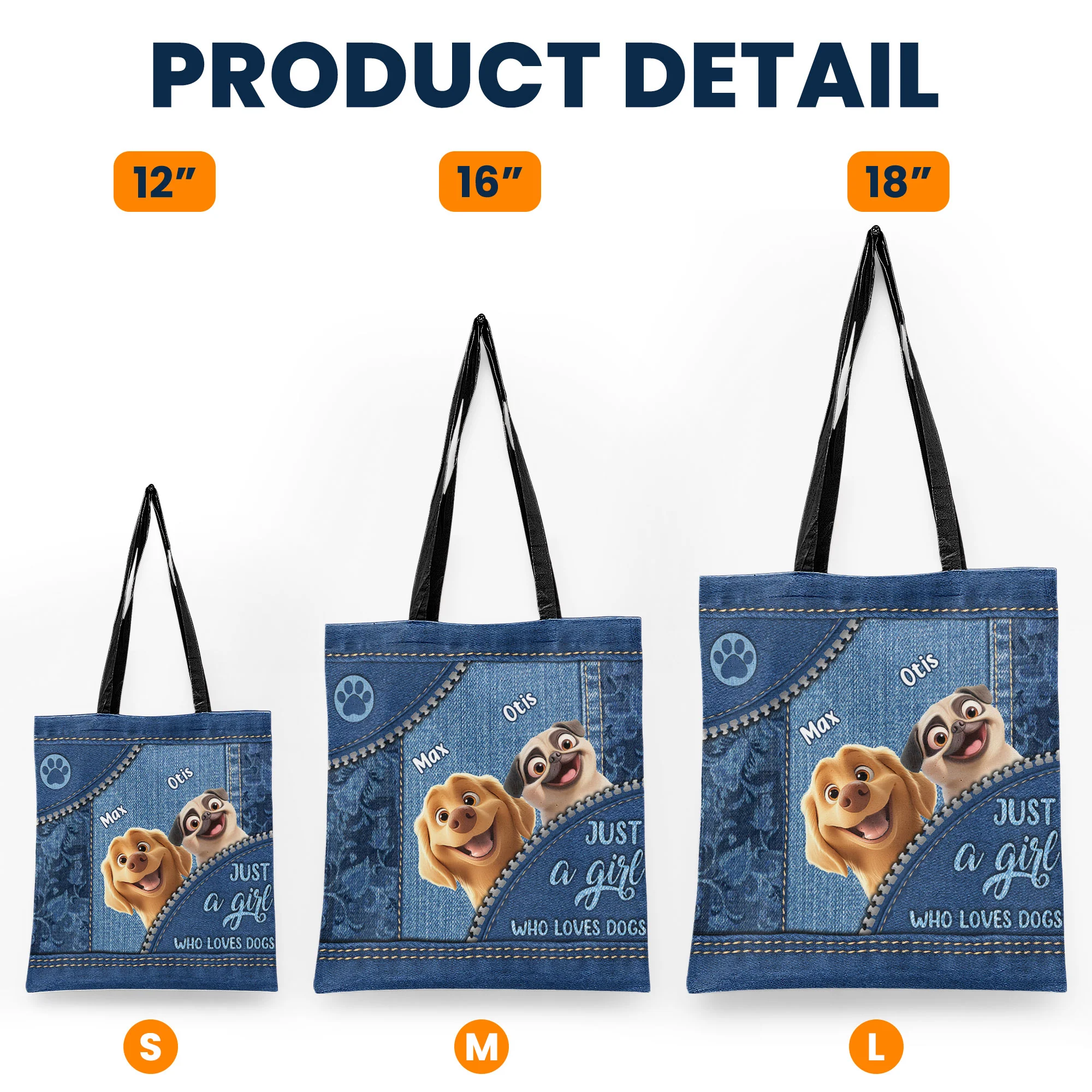 Dogs Lover Denim Pattern - Personalized Tote Bag - Image 5