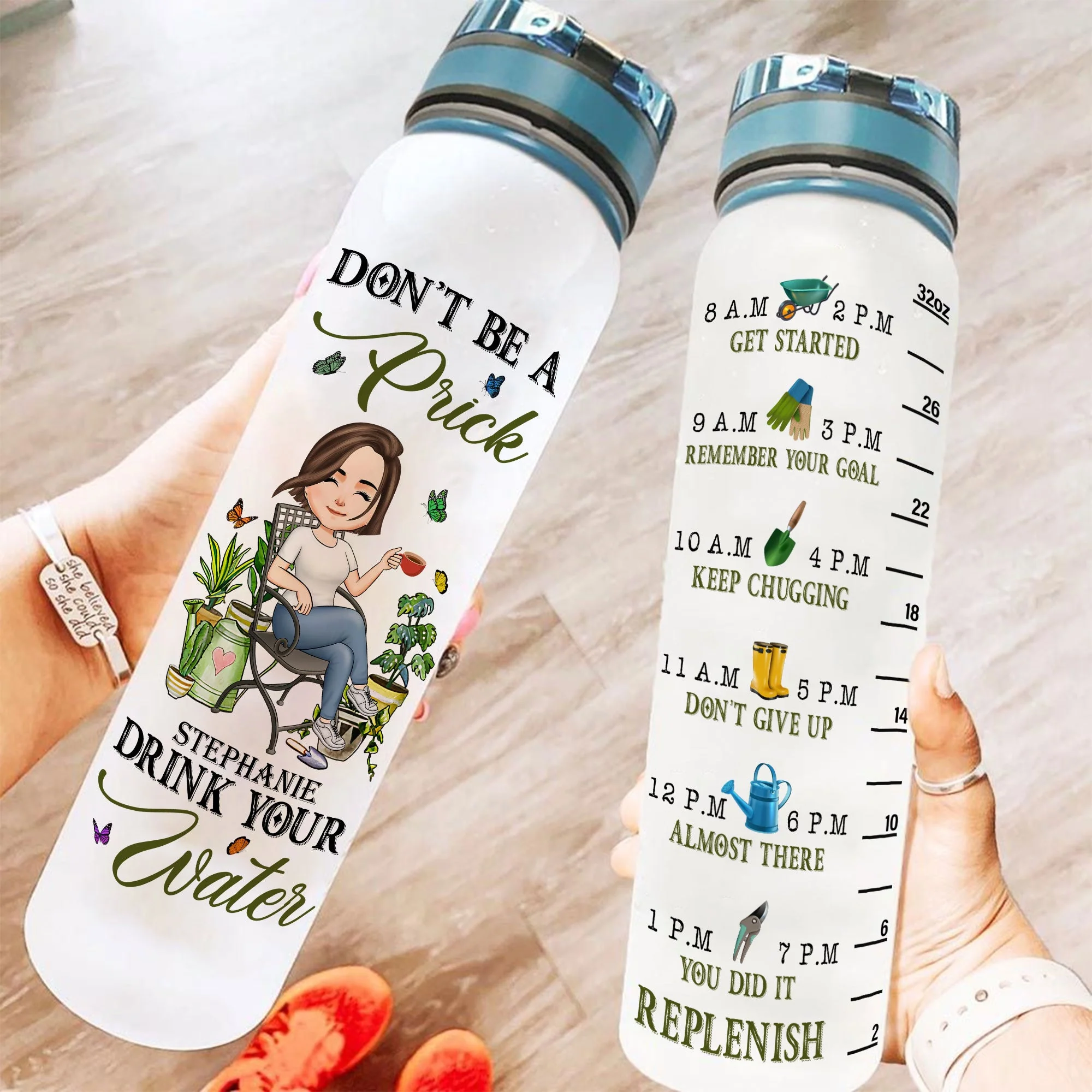 Don't Be A Prick Drink Your Water - Personalized Water Tracker Bottle - Birthday, Funny Gift For Her, Woman, Girl, Gardening Lover - Image 2