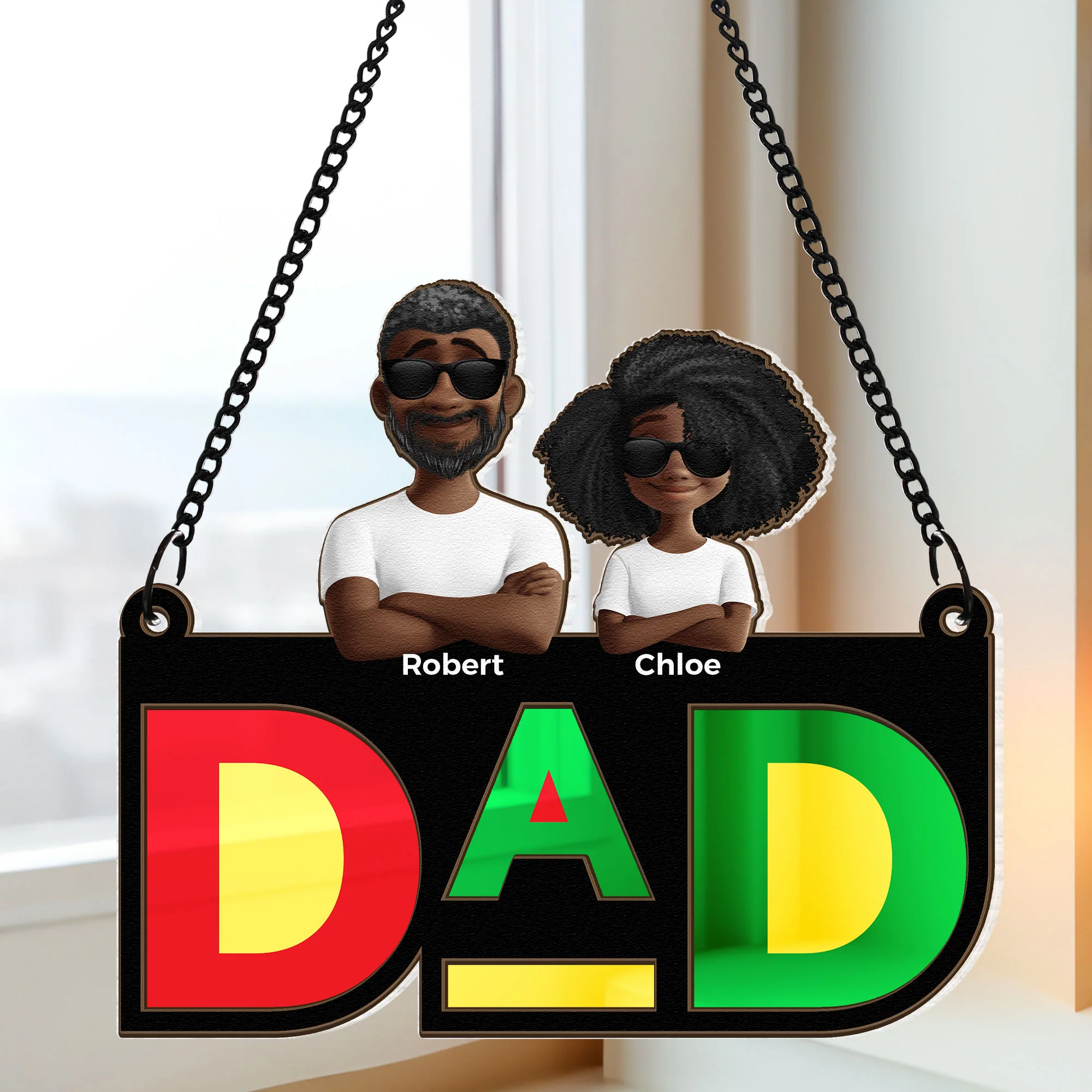 Dope Black Dad - Personalized Window Hanging Suncatcher Ornament - Image 2