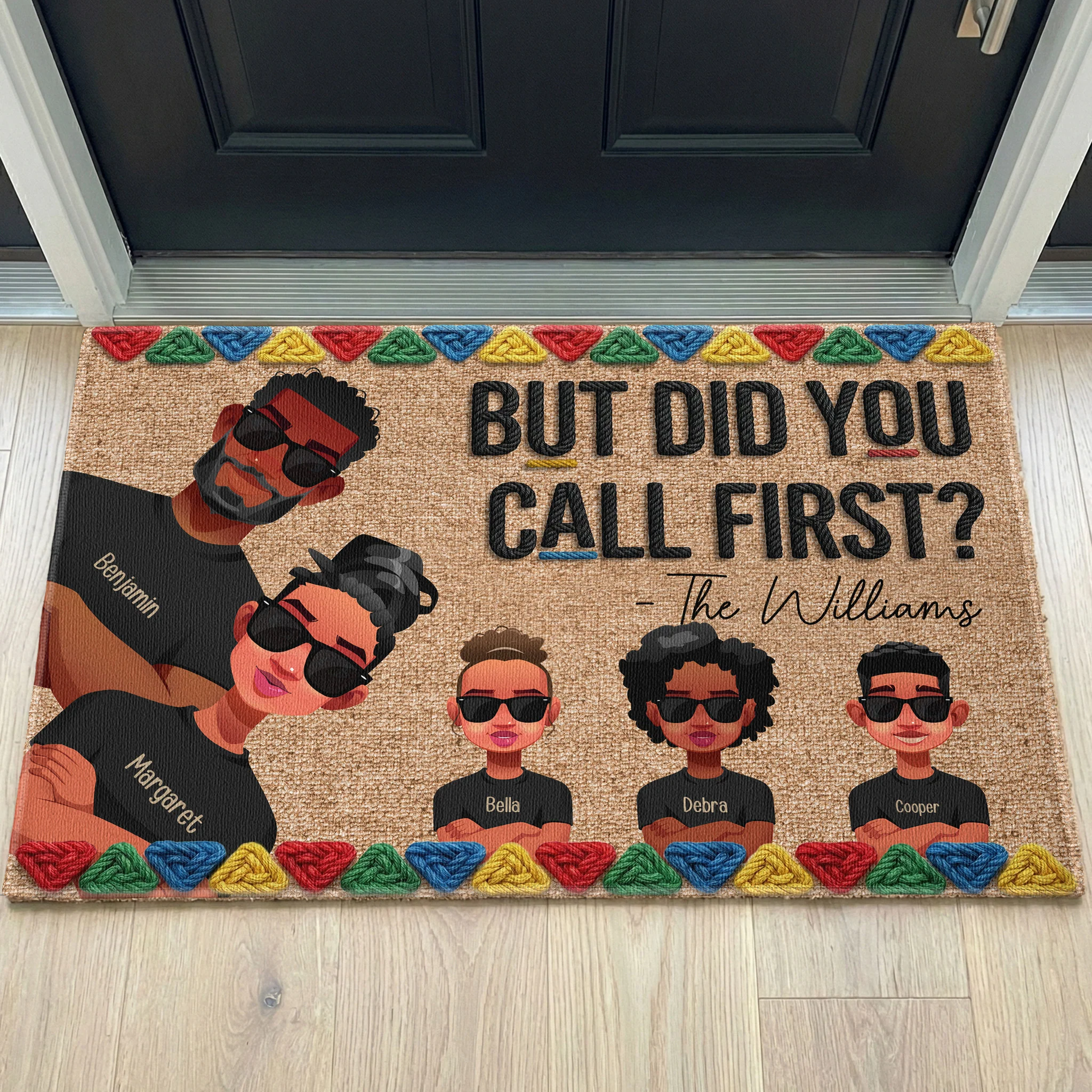 Dope Black Family 3D Version Faux Pattern - Personalized Doormat - Image 2