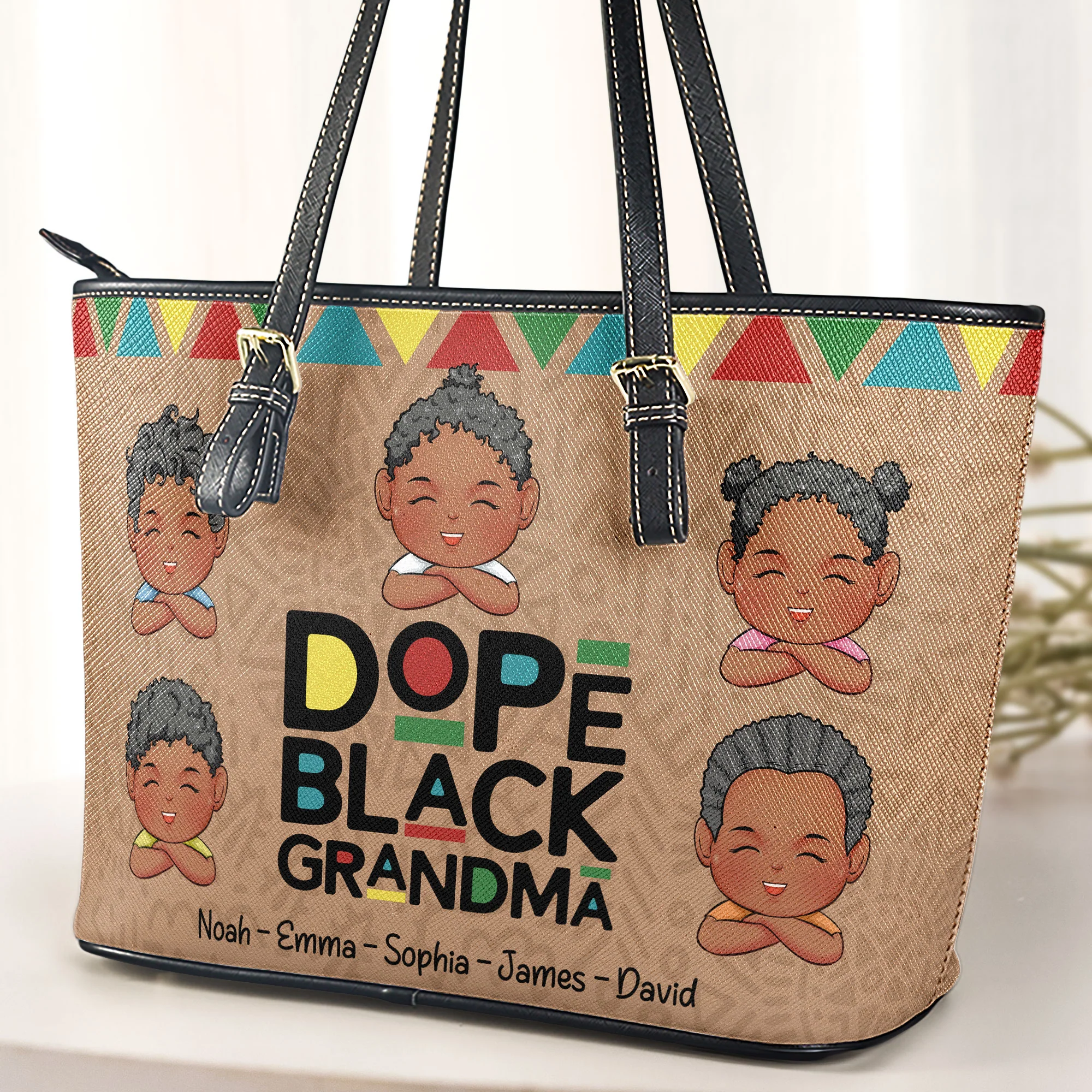 Dope Black Grandma- Personalized Leather Tote Bag - Image 2