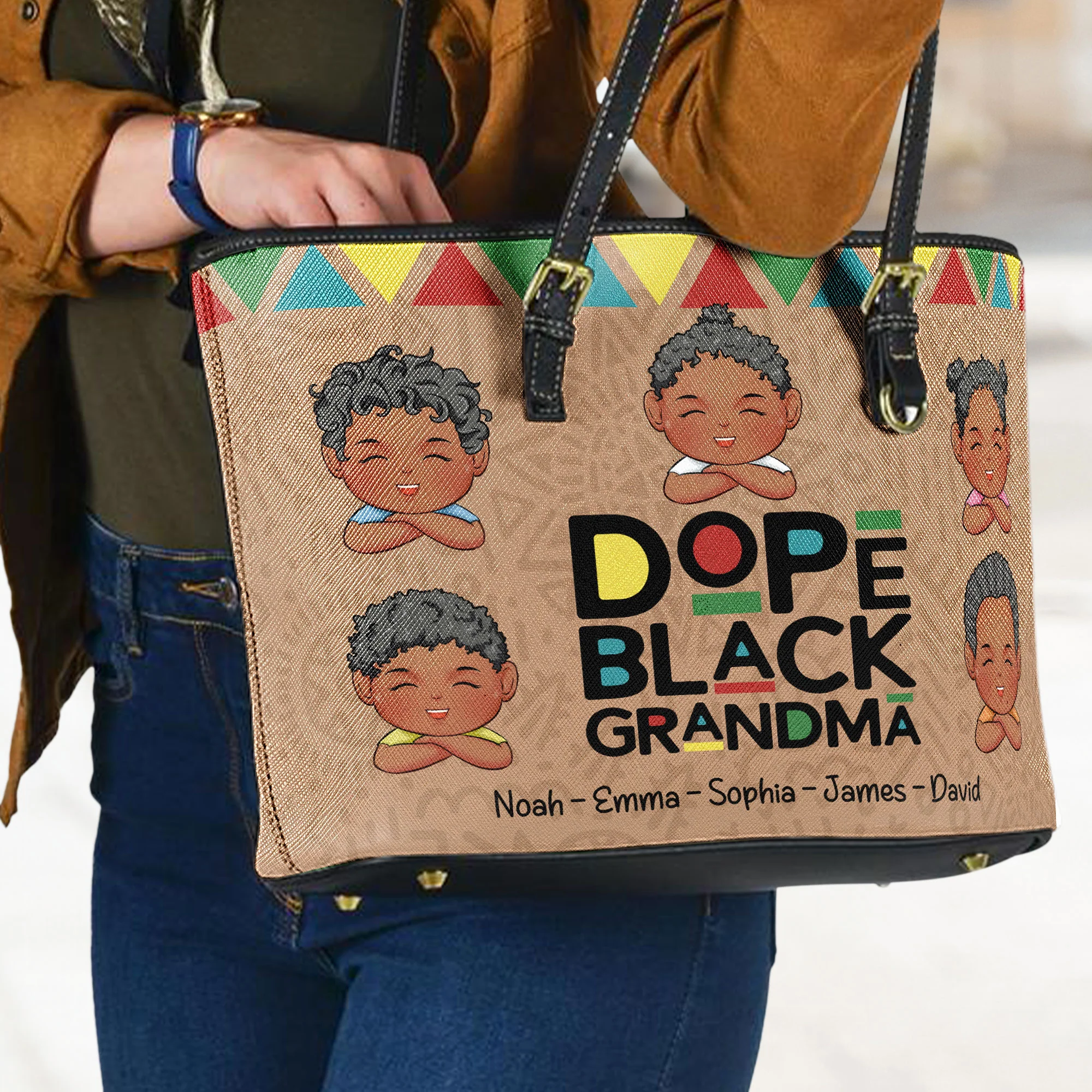 Dope Black Grandma- Personalized Leather Tote Bag - Image 3